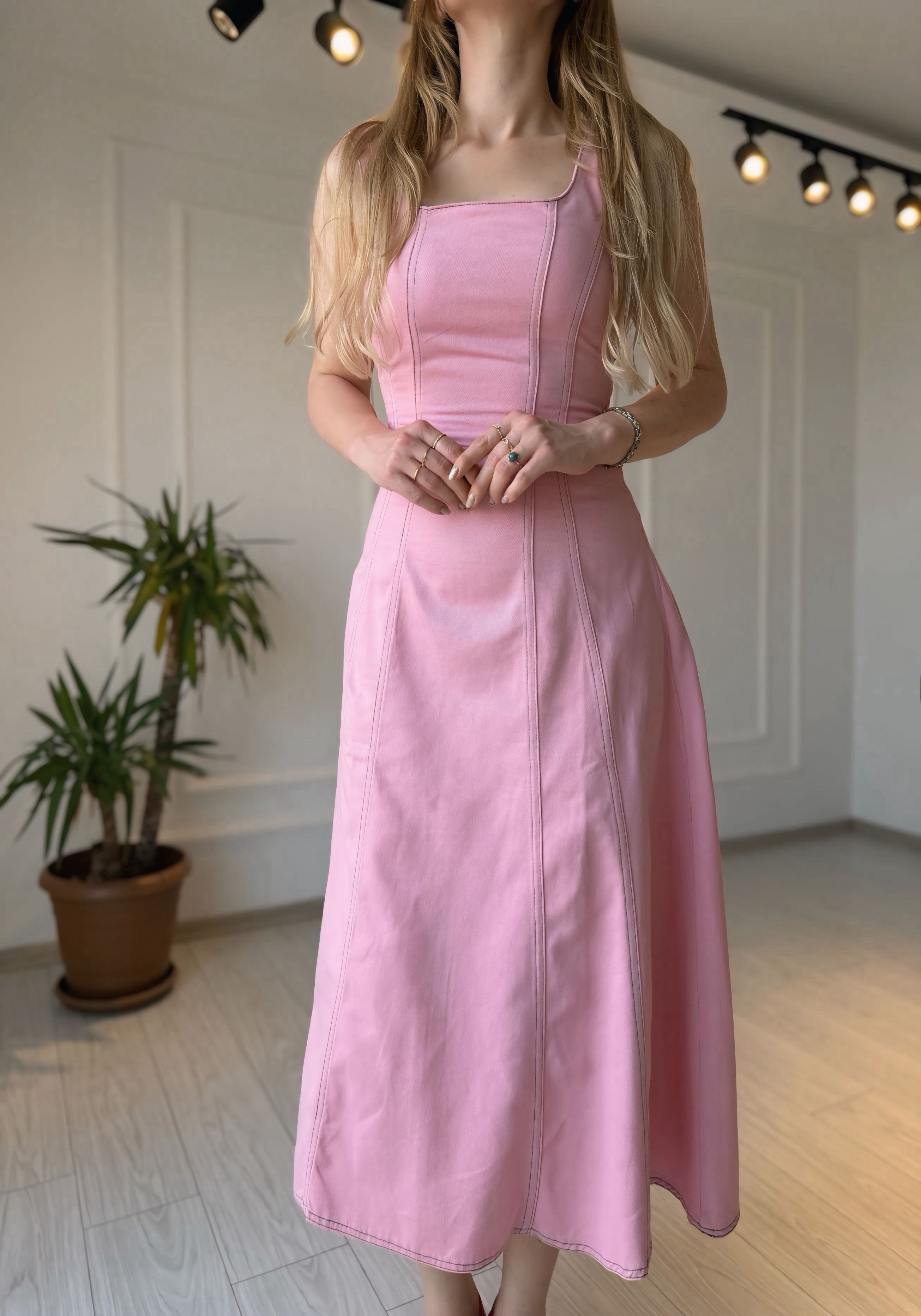 ELBİSERosalie Pembe Çift Dikişli Gabardin Elbise