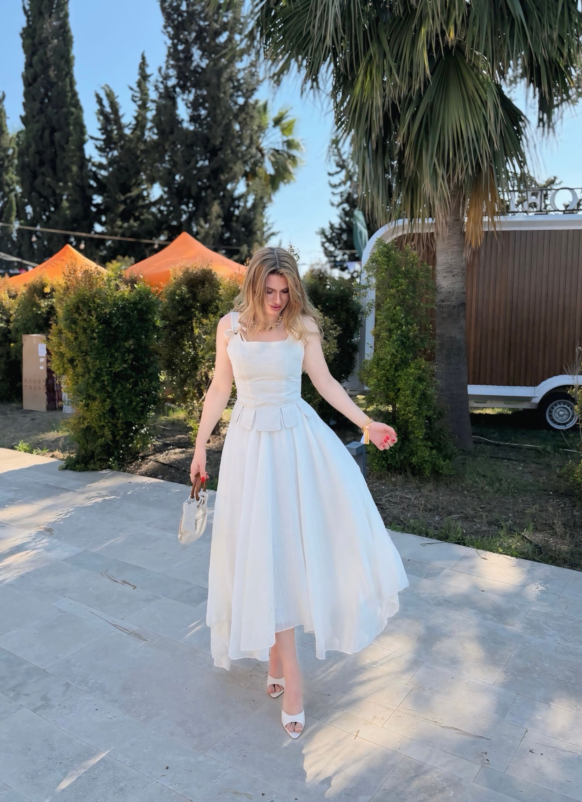 EtekEkru Bohem Krinkıl Dokulu Midi Etek