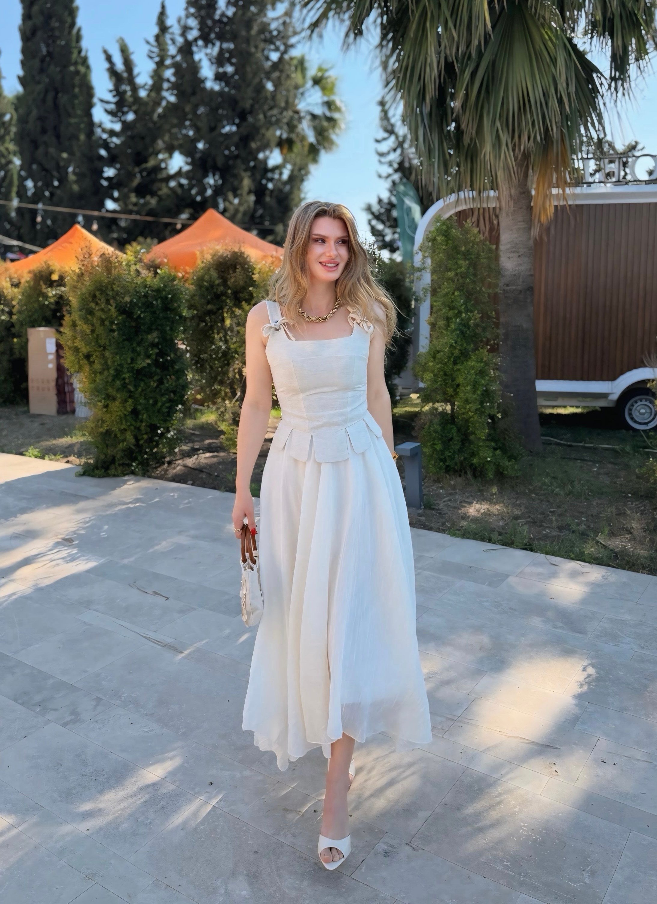 EtekEkru Bohem Krinkıl Dokulu Midi Etek