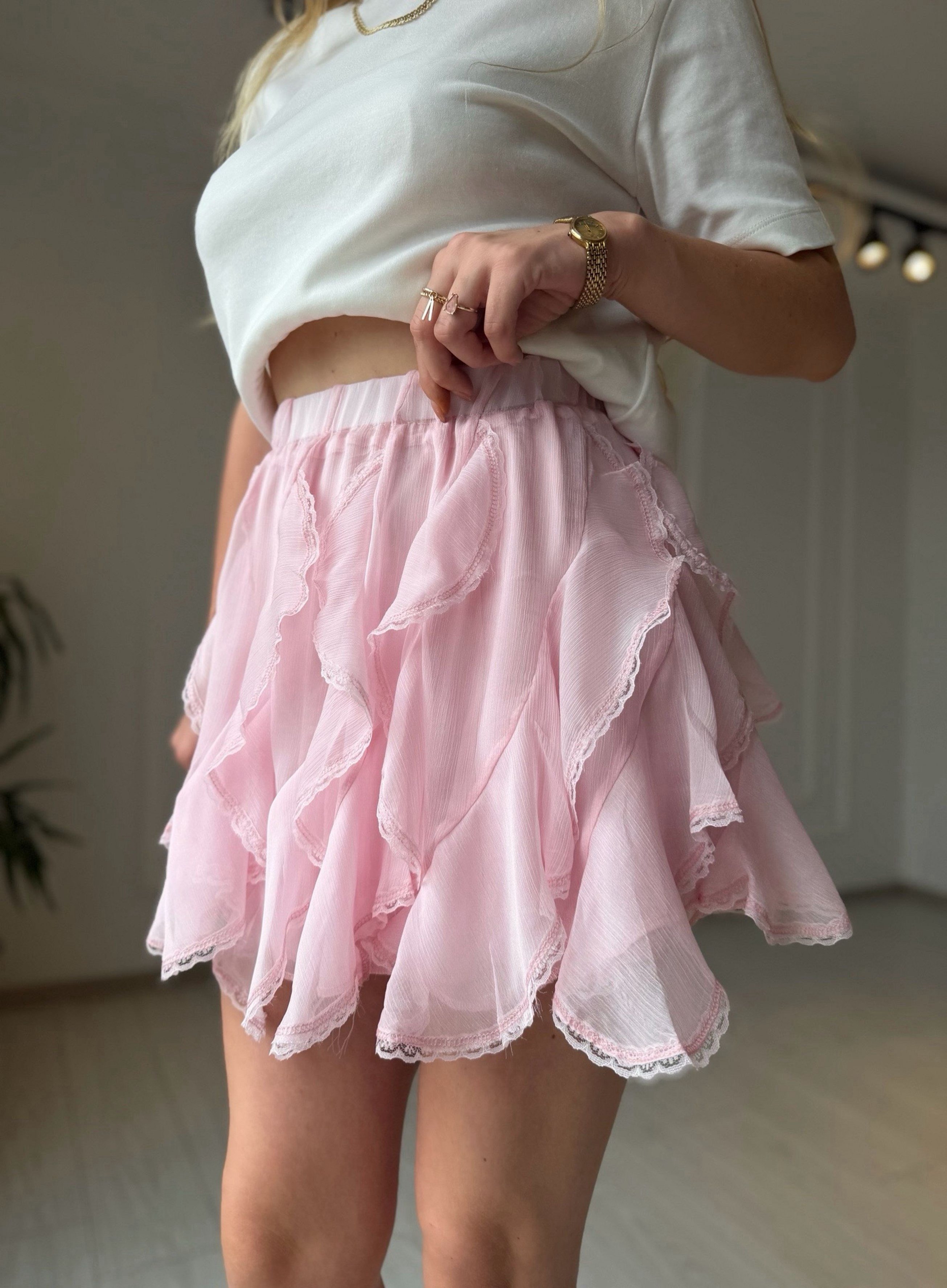 EtekPembe Volan Detaylı Astarlı Mini Etek