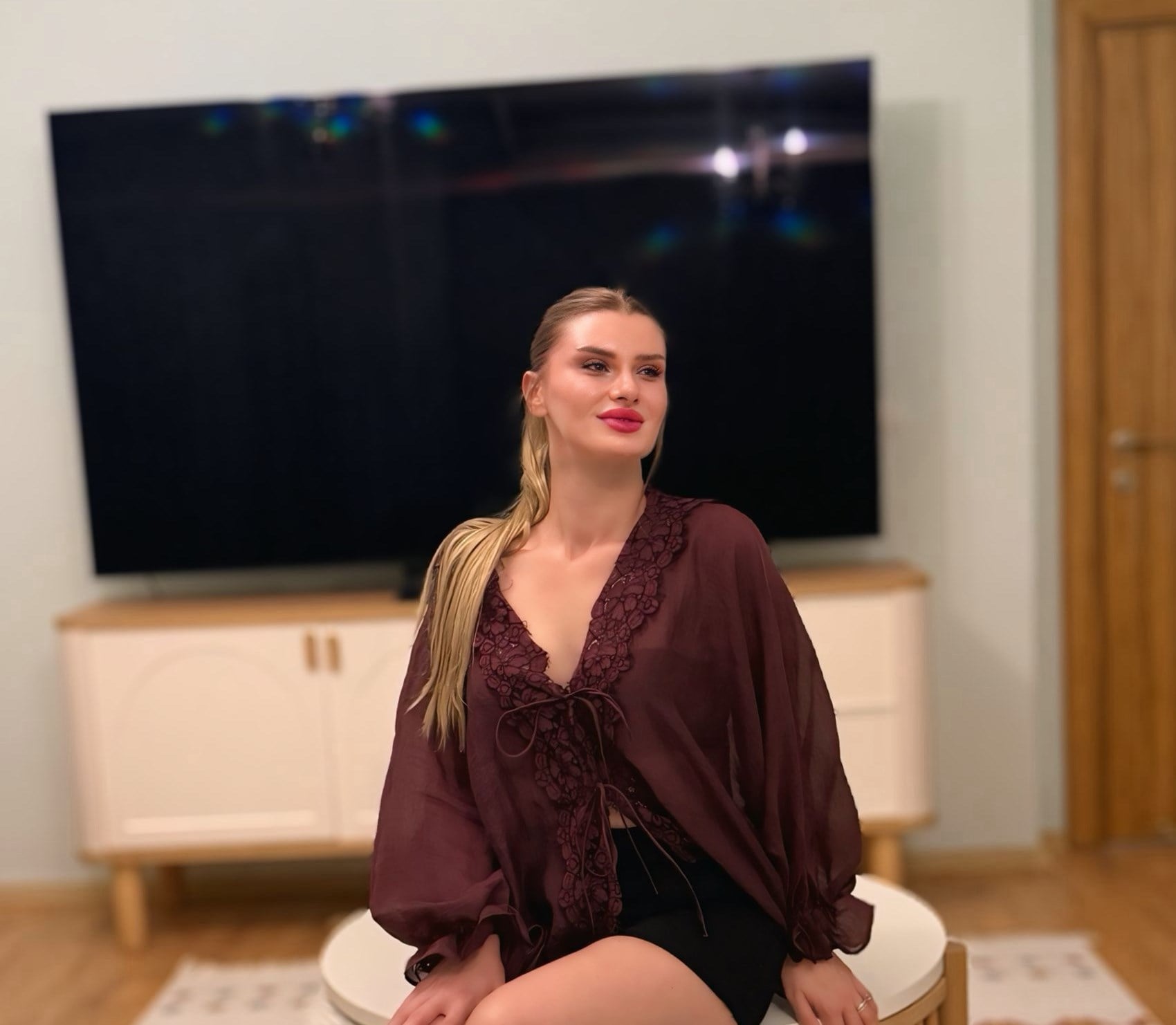 GömlekMürdüm Dantel Detaylı Bağlamalı Gömlek