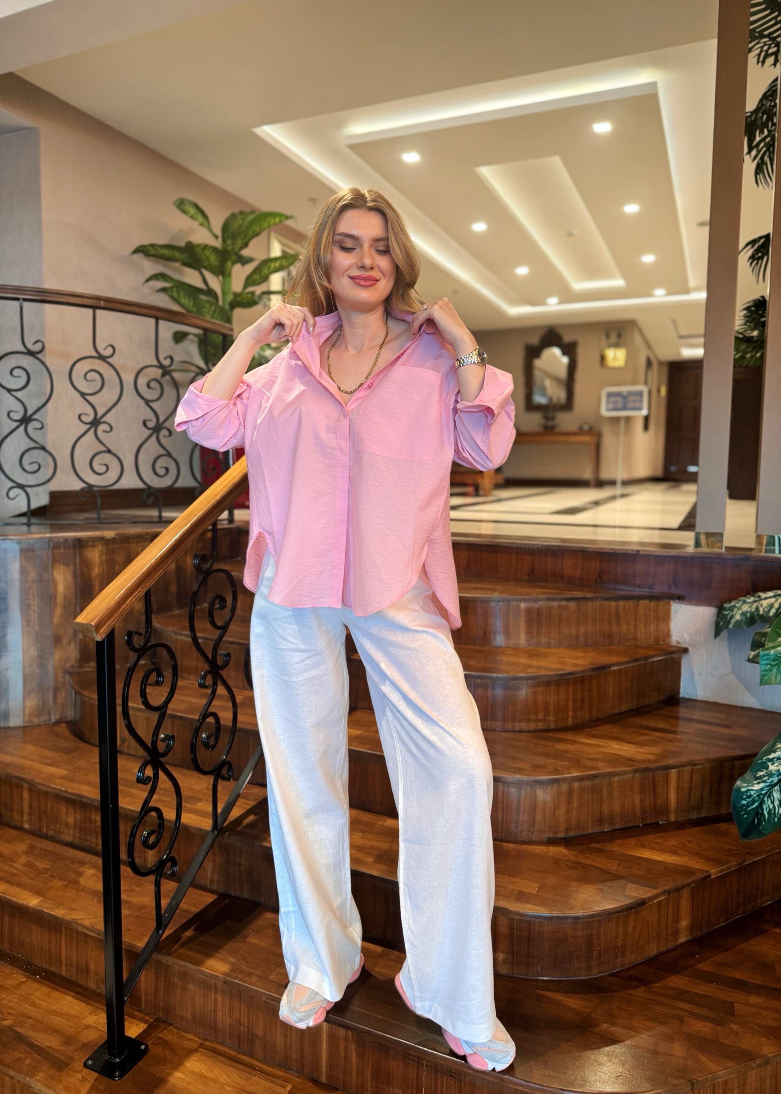 GömlekOversize Poplin Gömlek - Pembe 