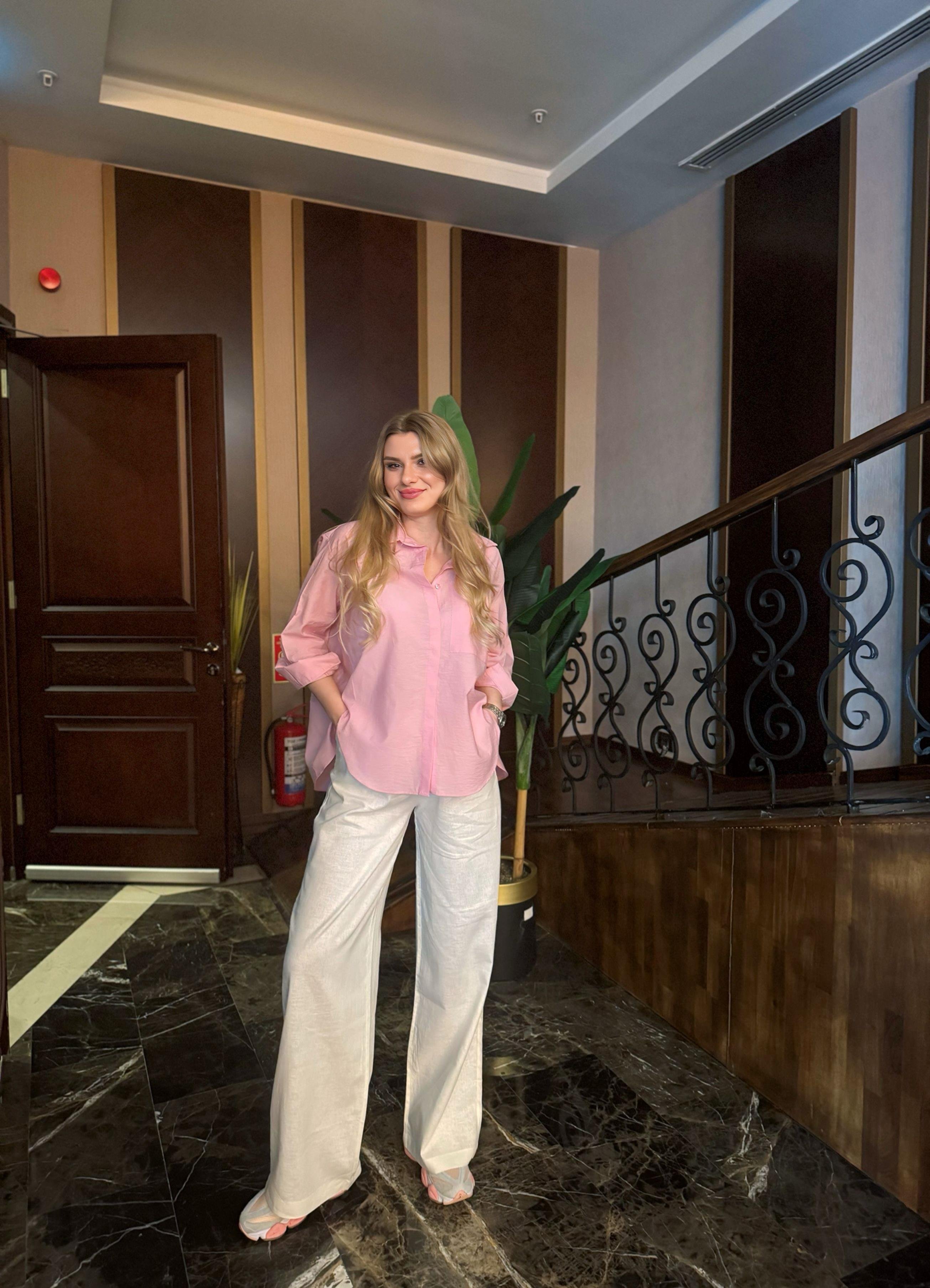 GömlekOversize Poplin Gömlek - Pembe 