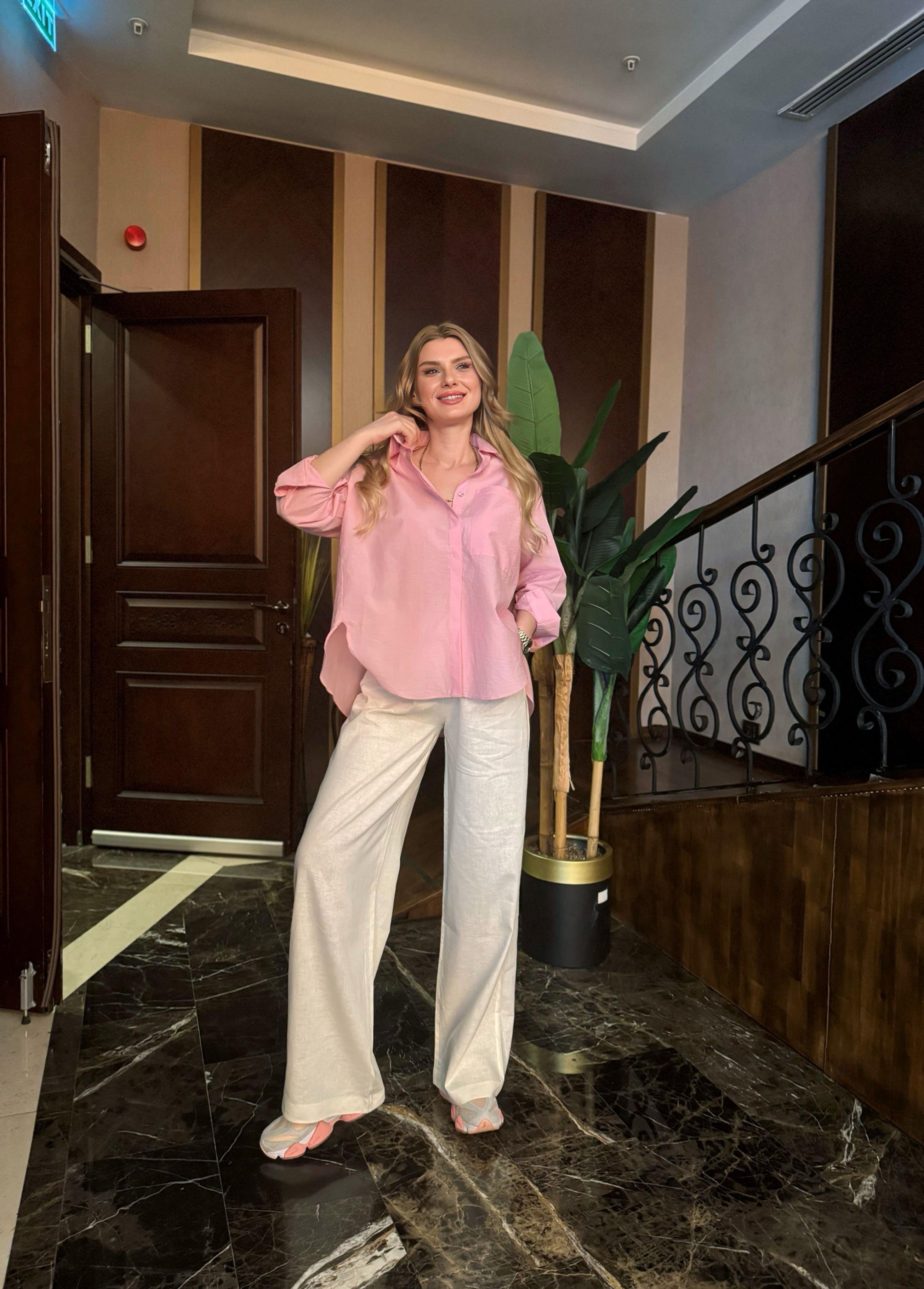 GömlekOversize Poplin Gömlek - Pembe 