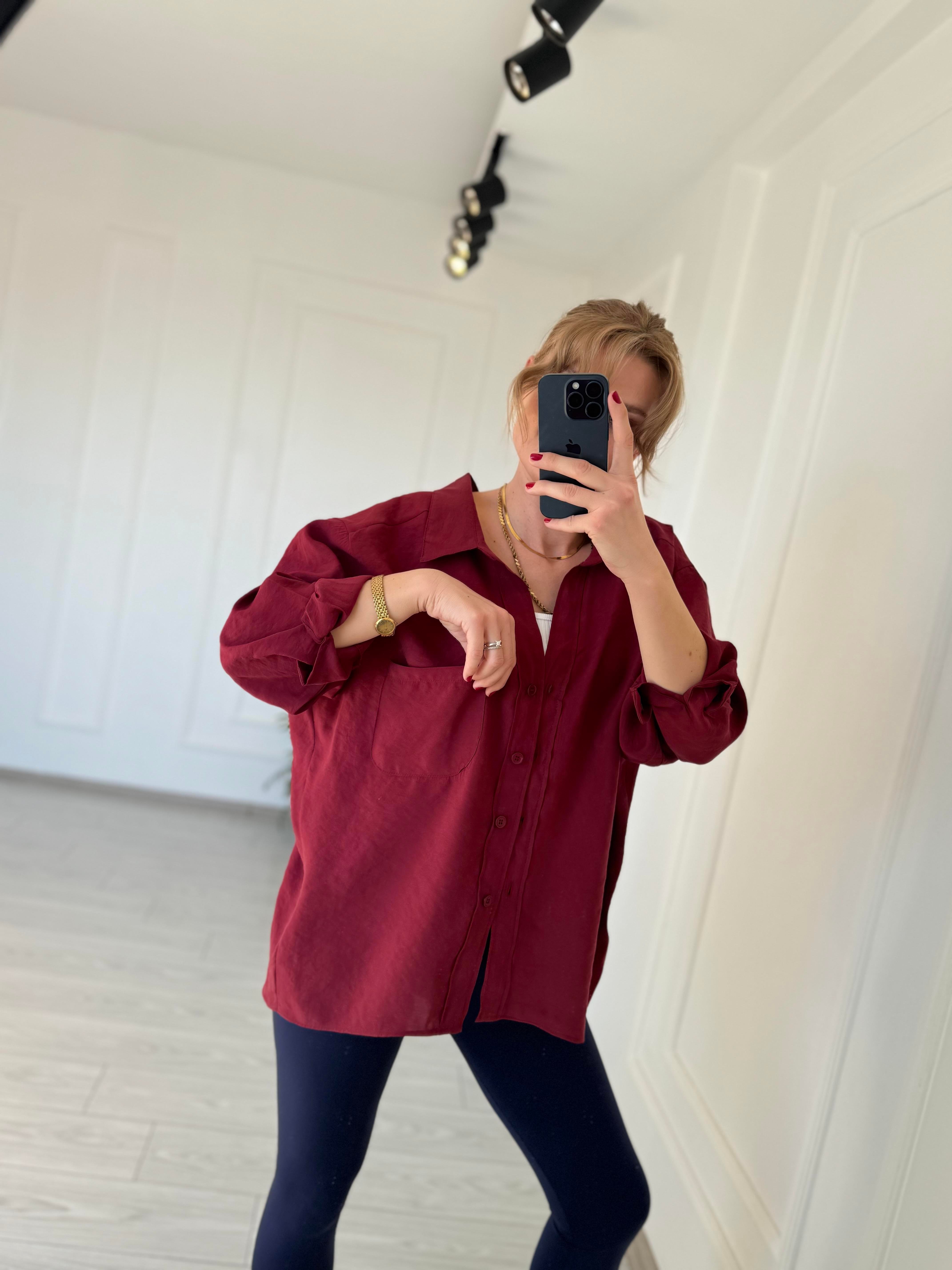 GömlekTensel Kumaş Oversize Gömlek - Bordo