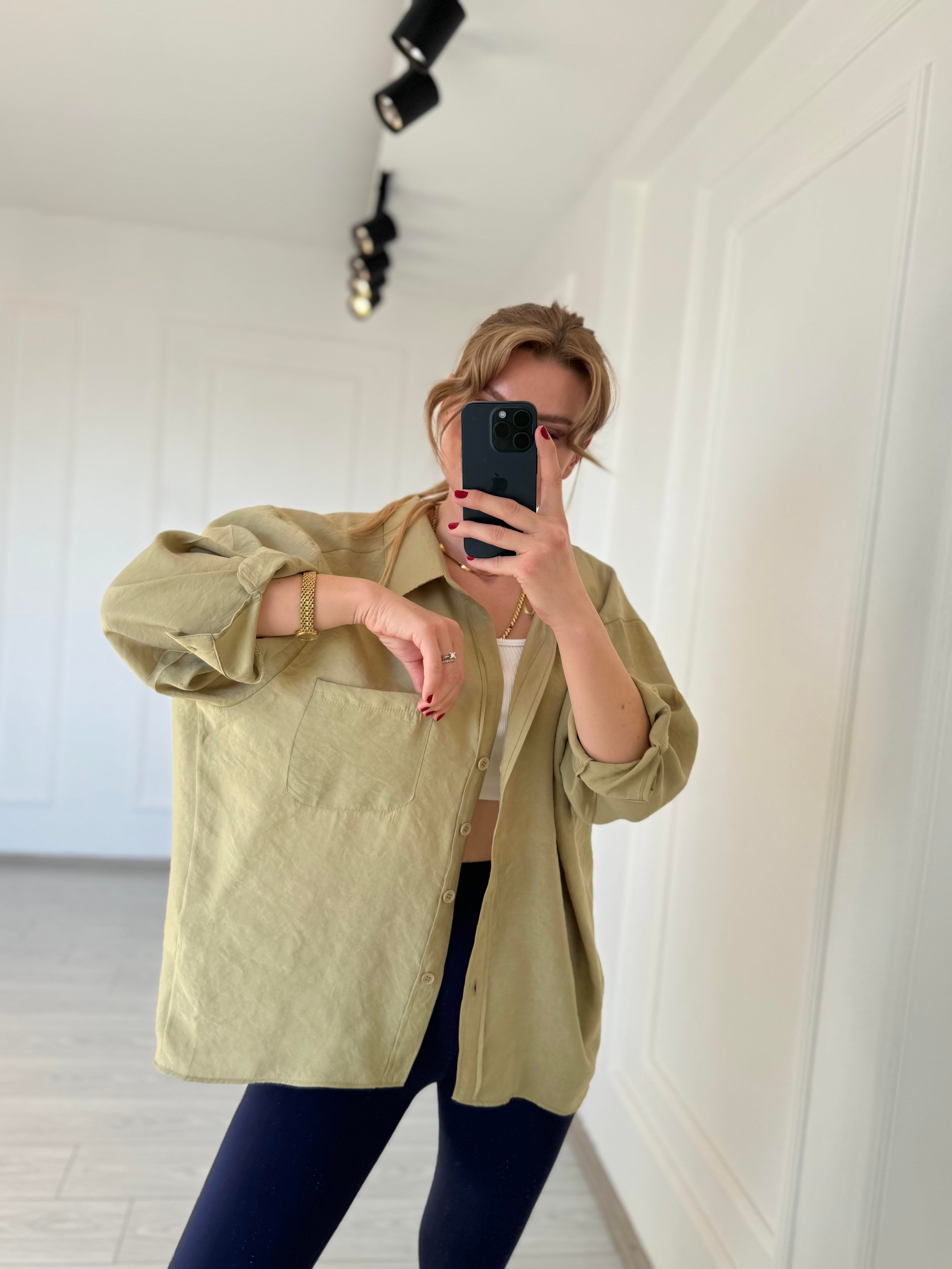 GömlekTensel Kumaş Oversize Gömlek - Haki