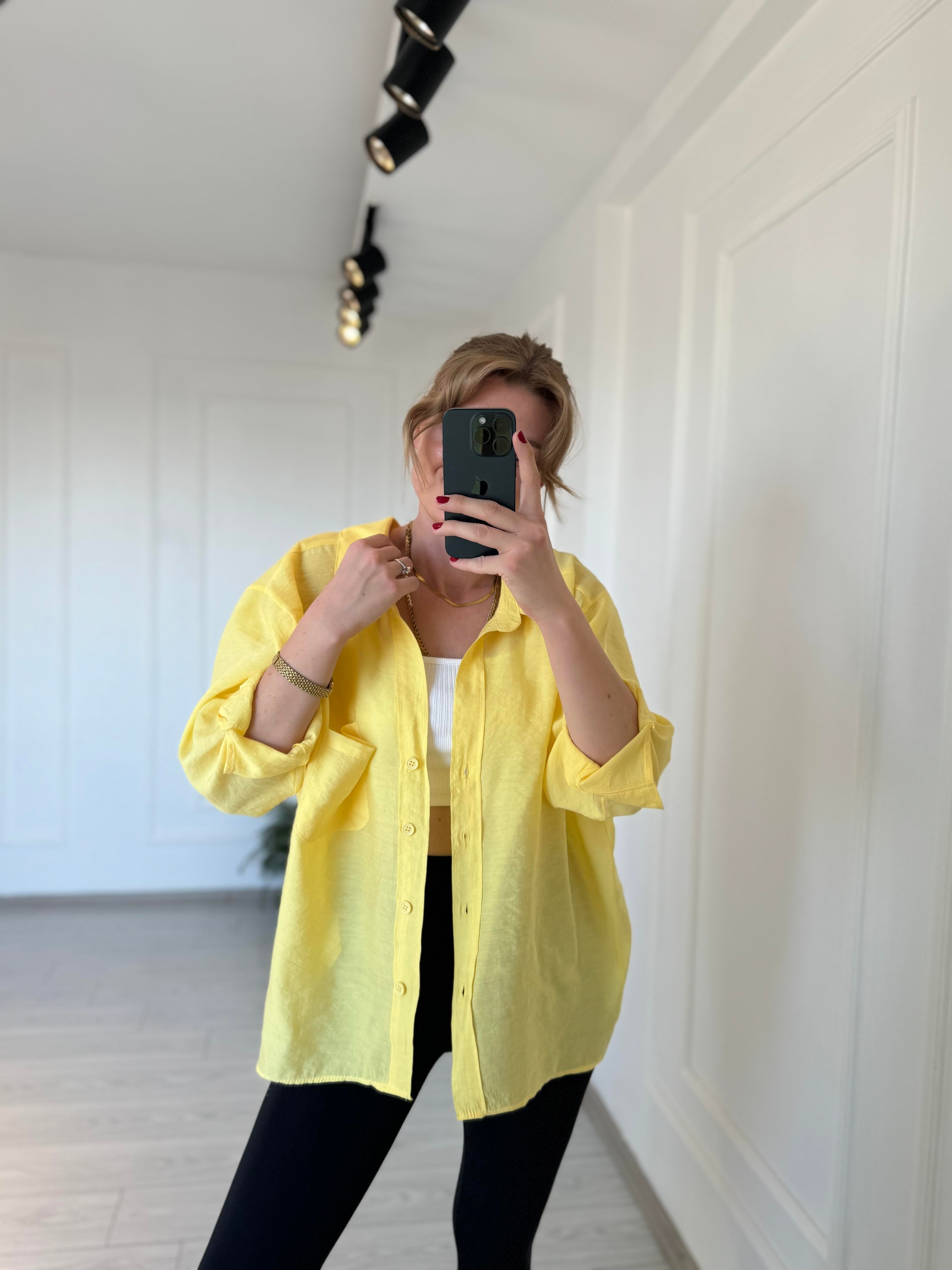 GömlekTensel Kumaş Oversize Gömlek - Limon Çiçeği