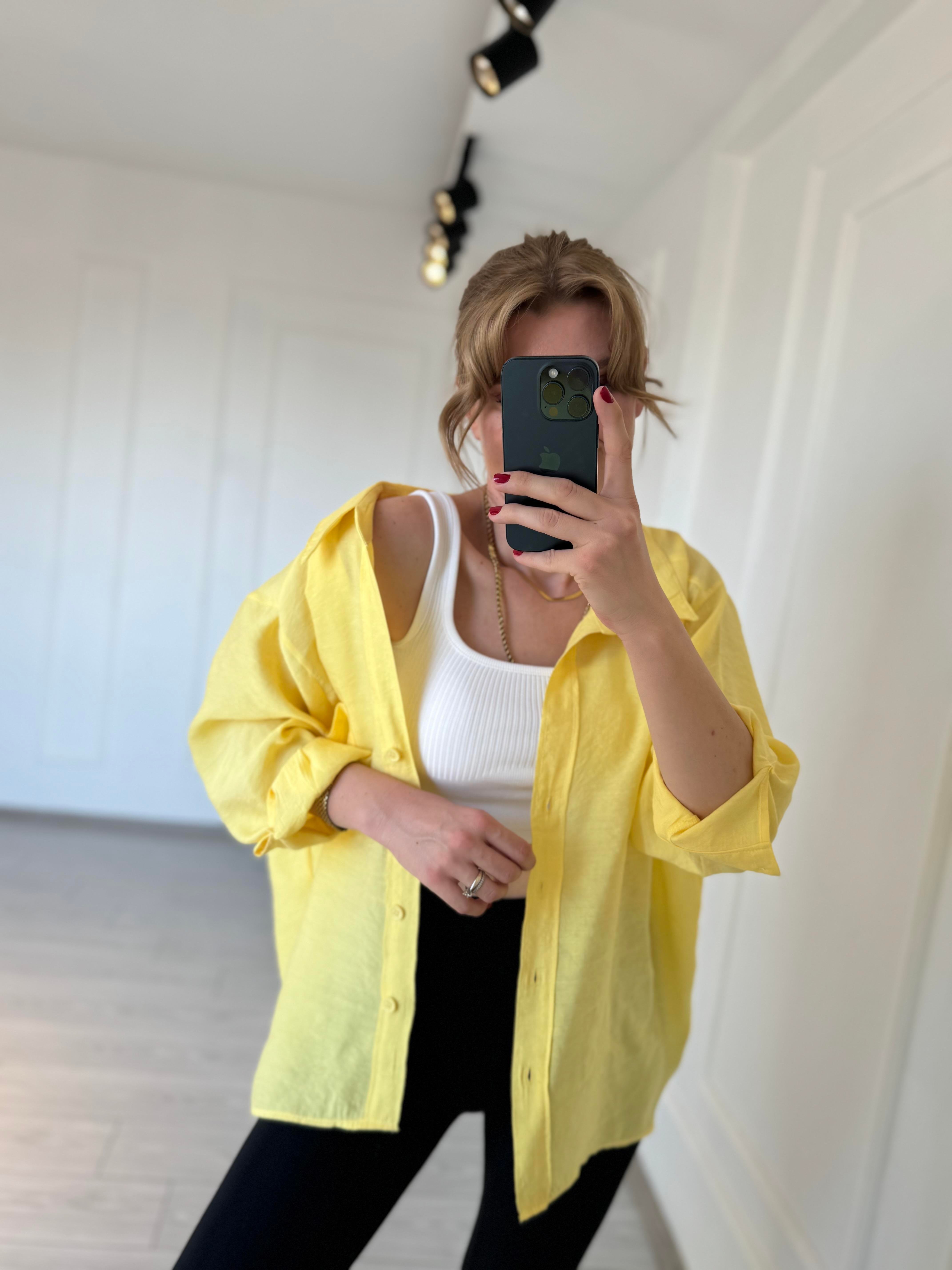 GömlekTensel Kumaş Oversize Gömlek - Limon Çiçeği