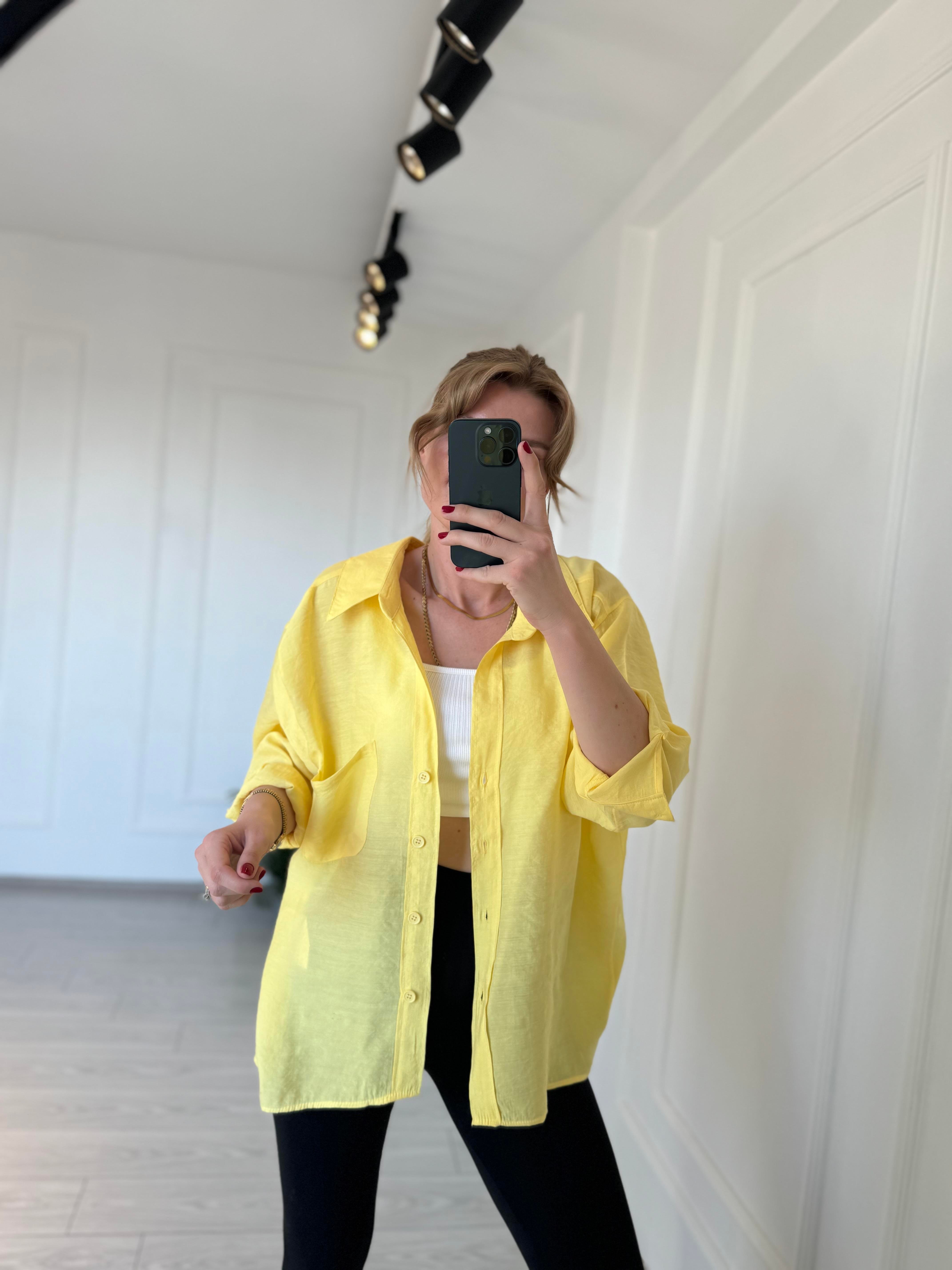GömlekTensel Kumaş Oversize Gömlek - Limon Çiçeği