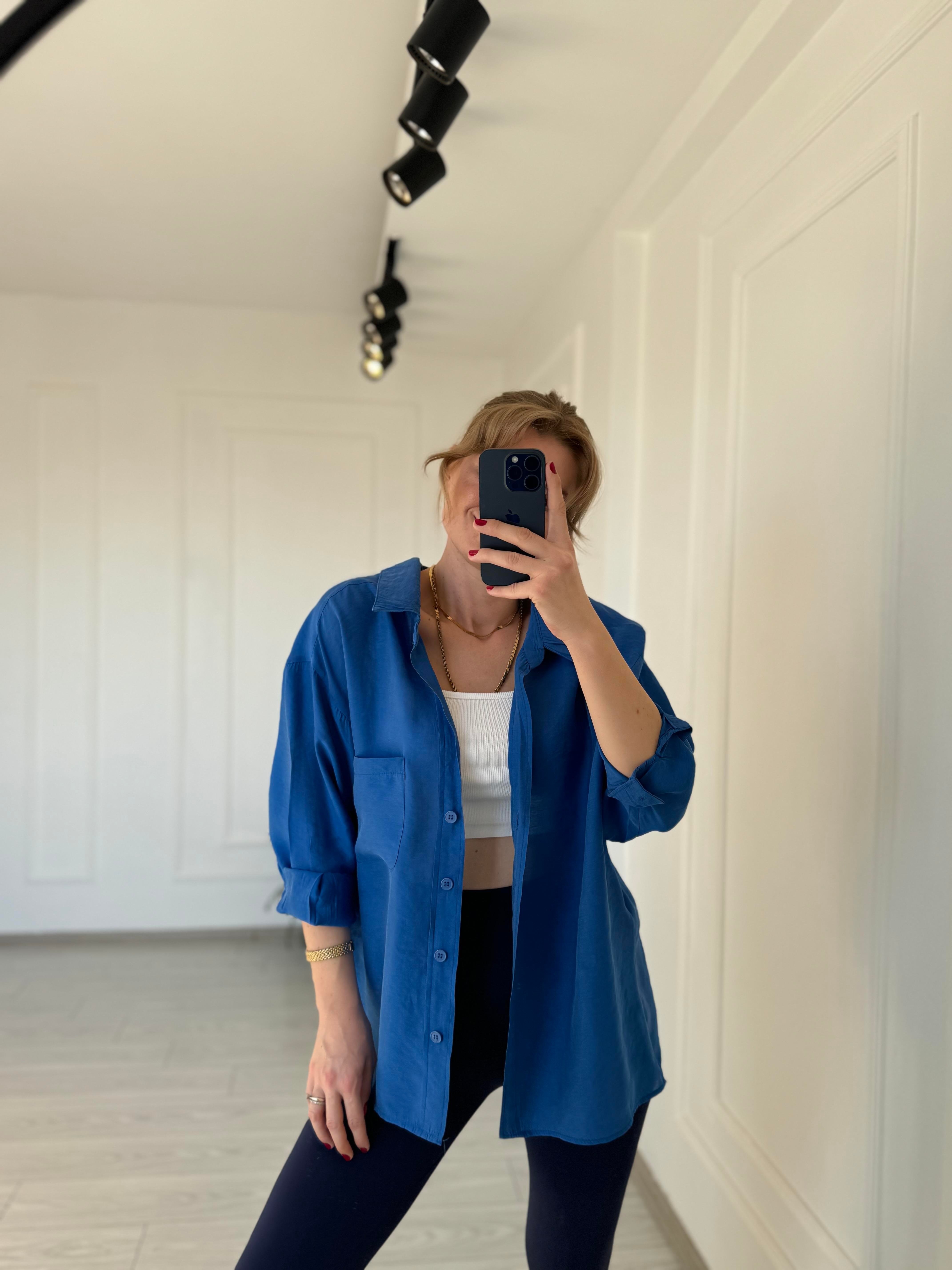 GömlekTensel Kumaş Oversize Gömlek - Saks