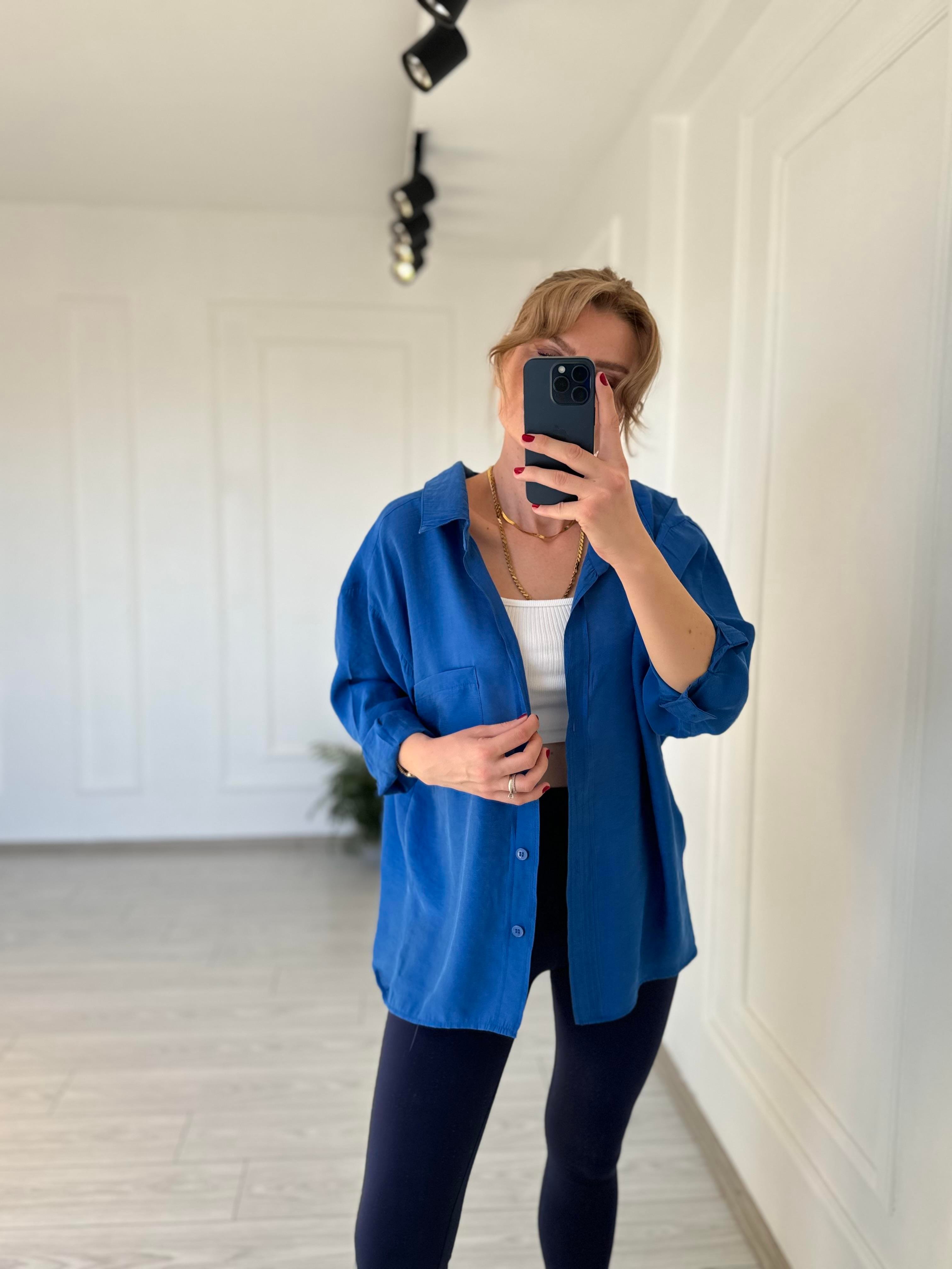 GömlekTensel Kumaş Oversize Gömlek - Saks