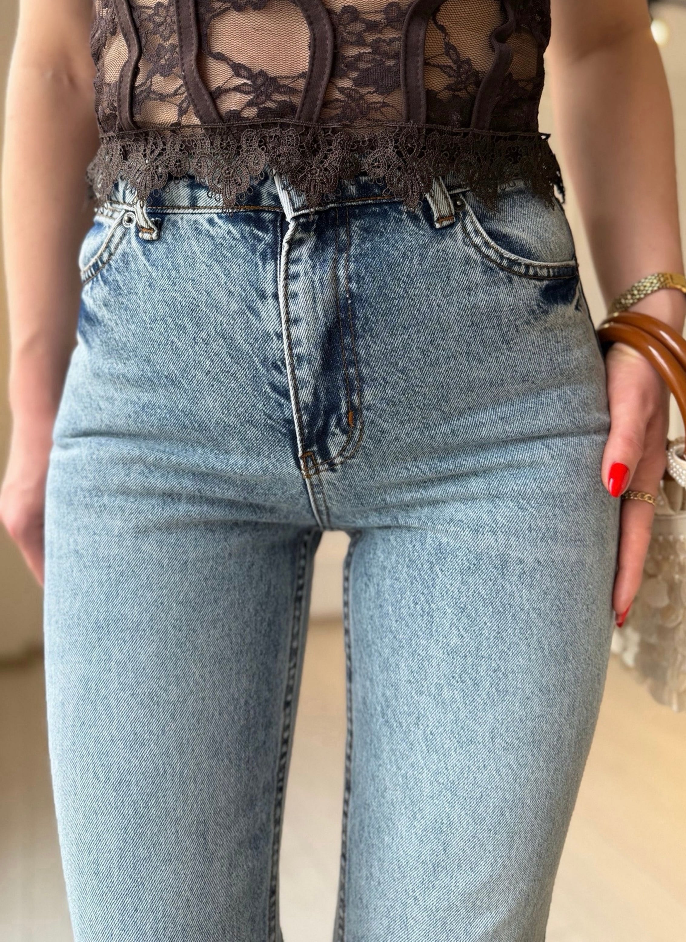 Jean Yüksek Bel Açık Mavi Yıkamalı Straight Jean