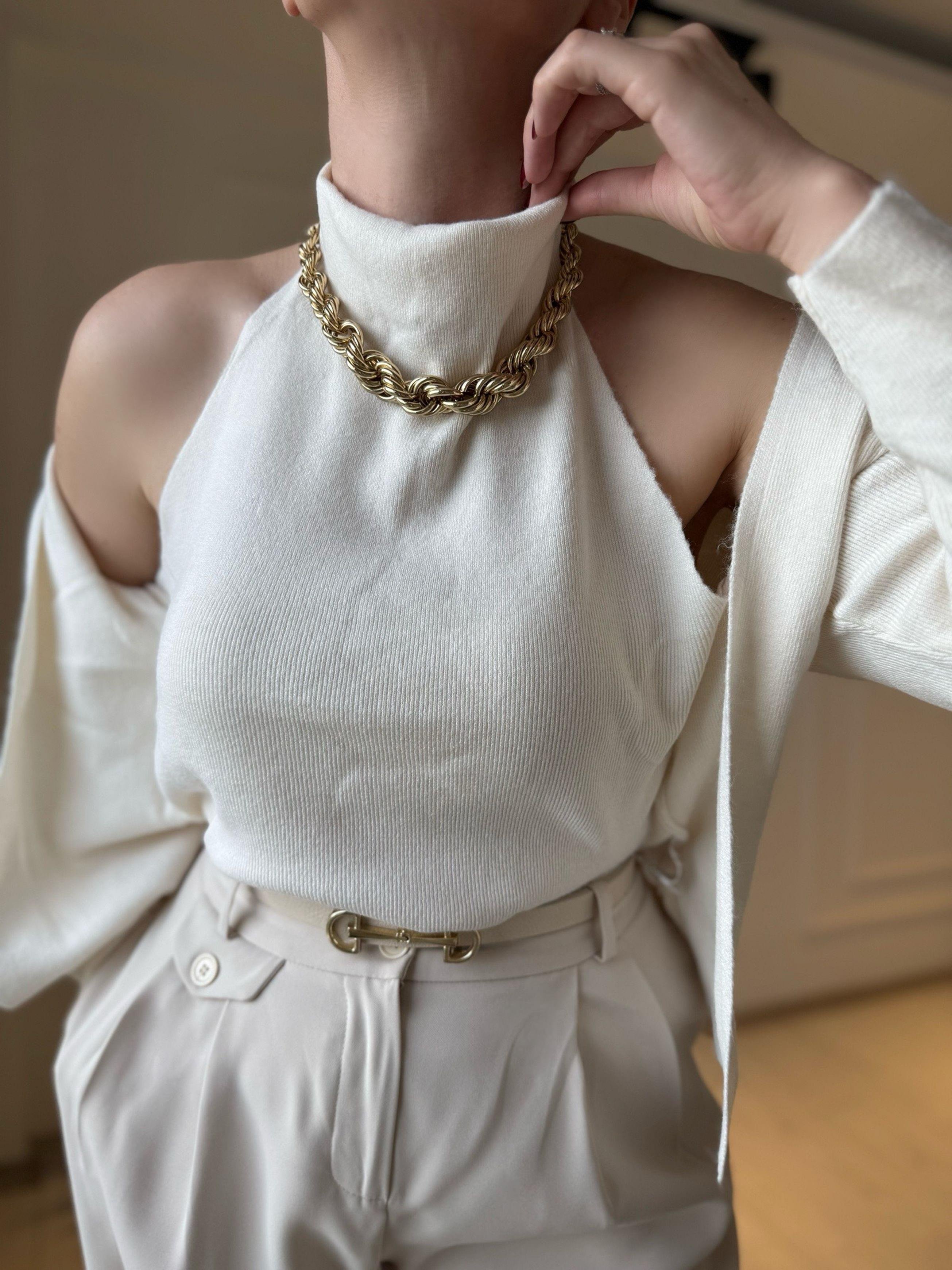 Kazak & HırkaEkru Halter Yaka İç Body Detaylı Triko Kazak & Hırka Takım