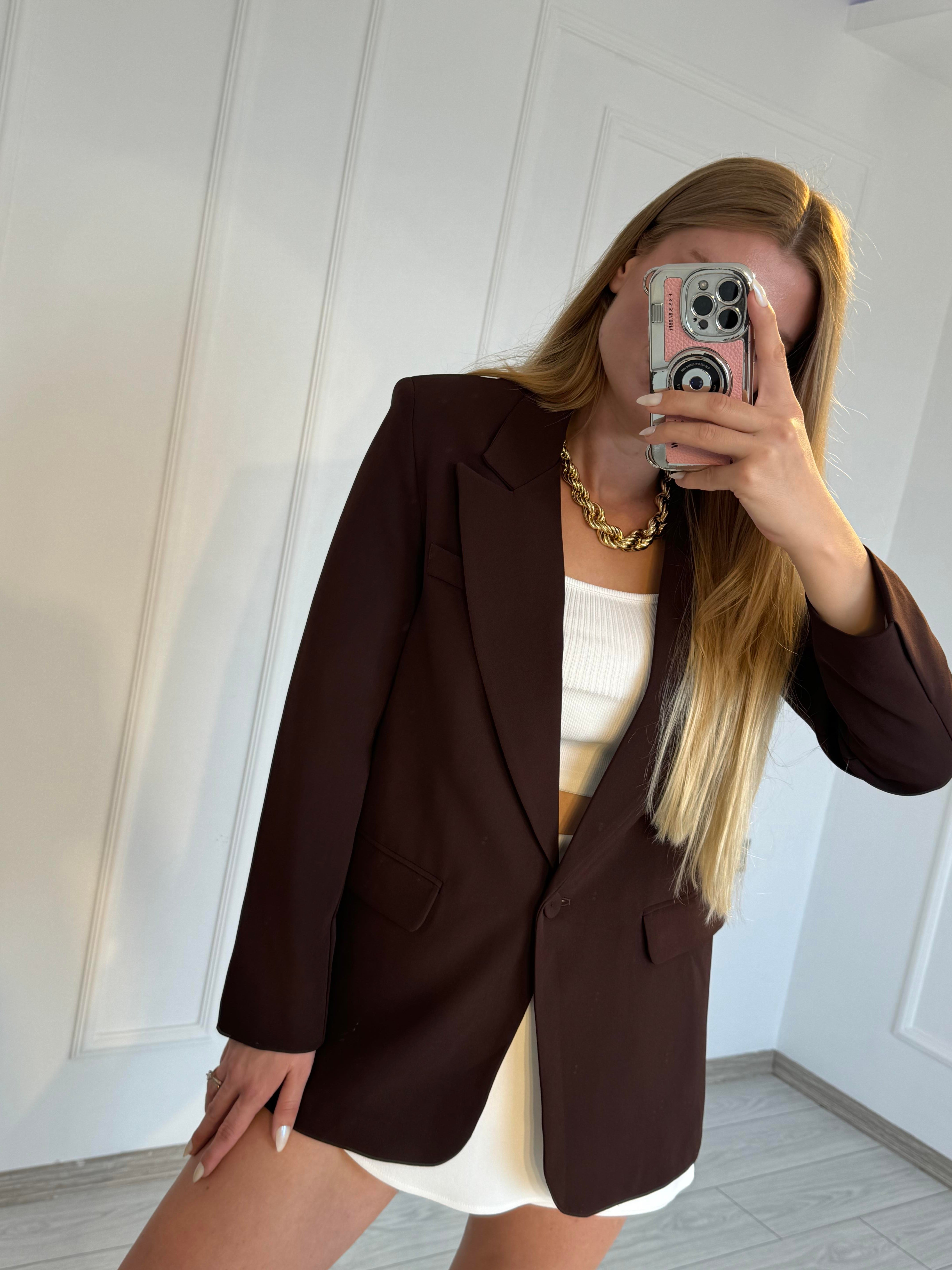 Oversize Blazer Ceket - Bordo&KahveBlazerAura