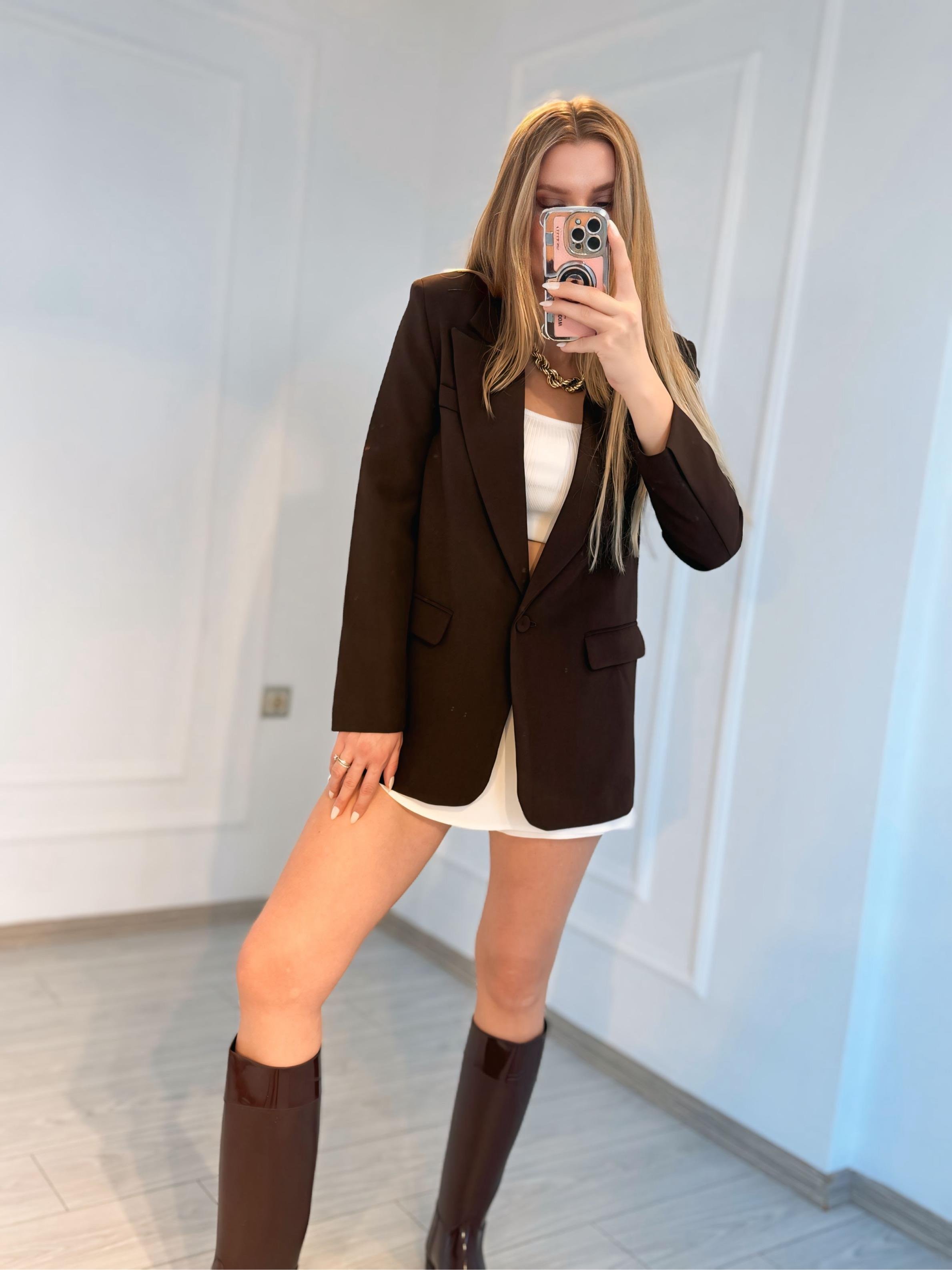 Oversize Blazer Ceket - Bordo&KahveBlazerAura