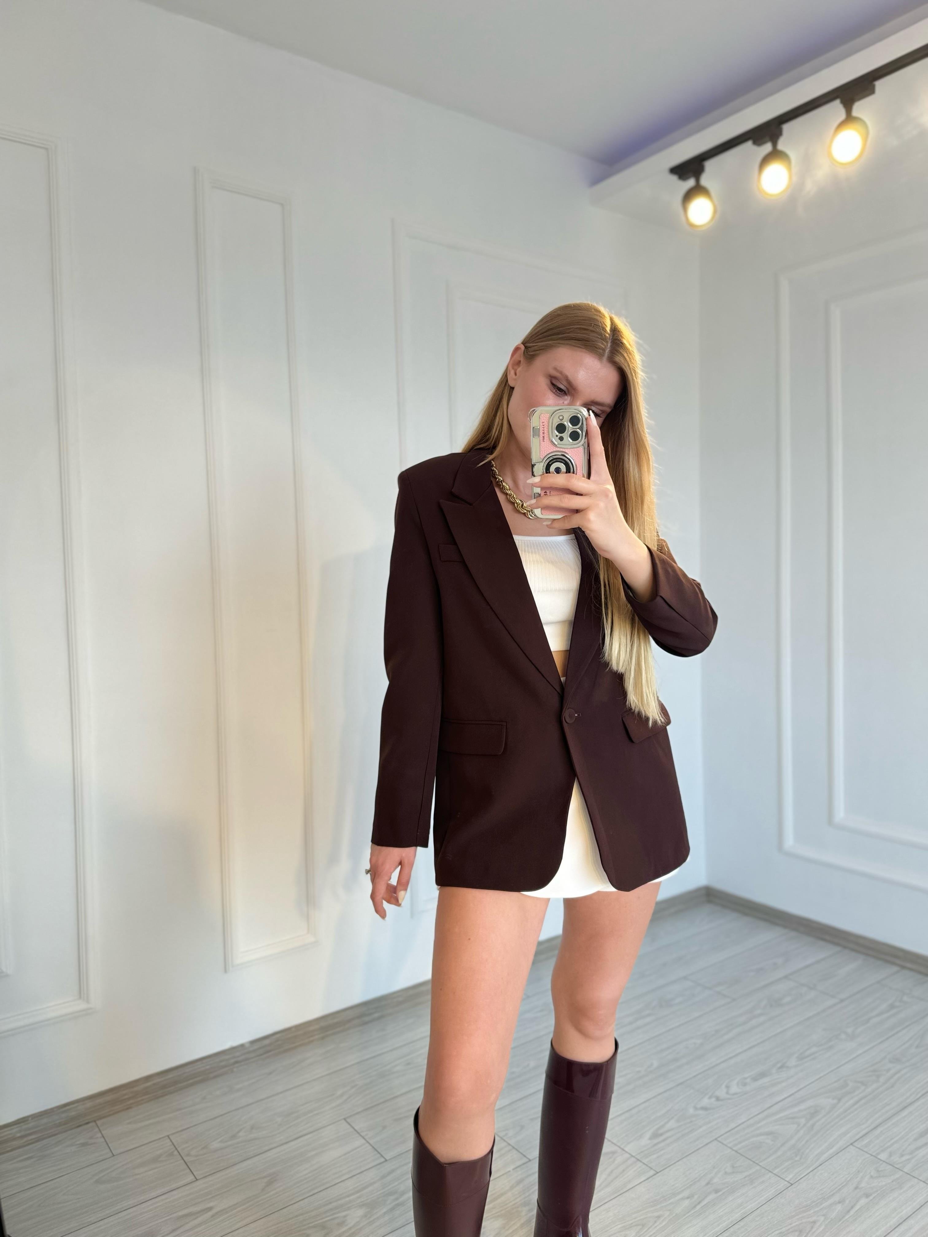 Oversize Blazer Ceket - Bordo&KahveBlazerAura