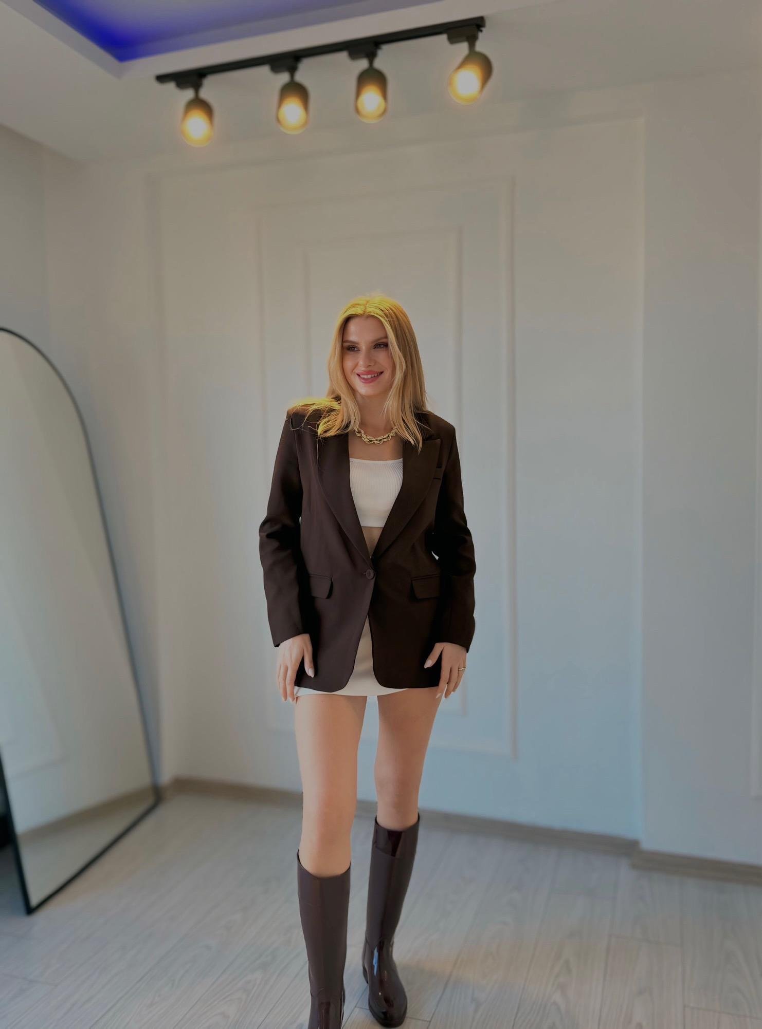 Oversize Blazer Ceket - Bordo&KahveBlazerAura