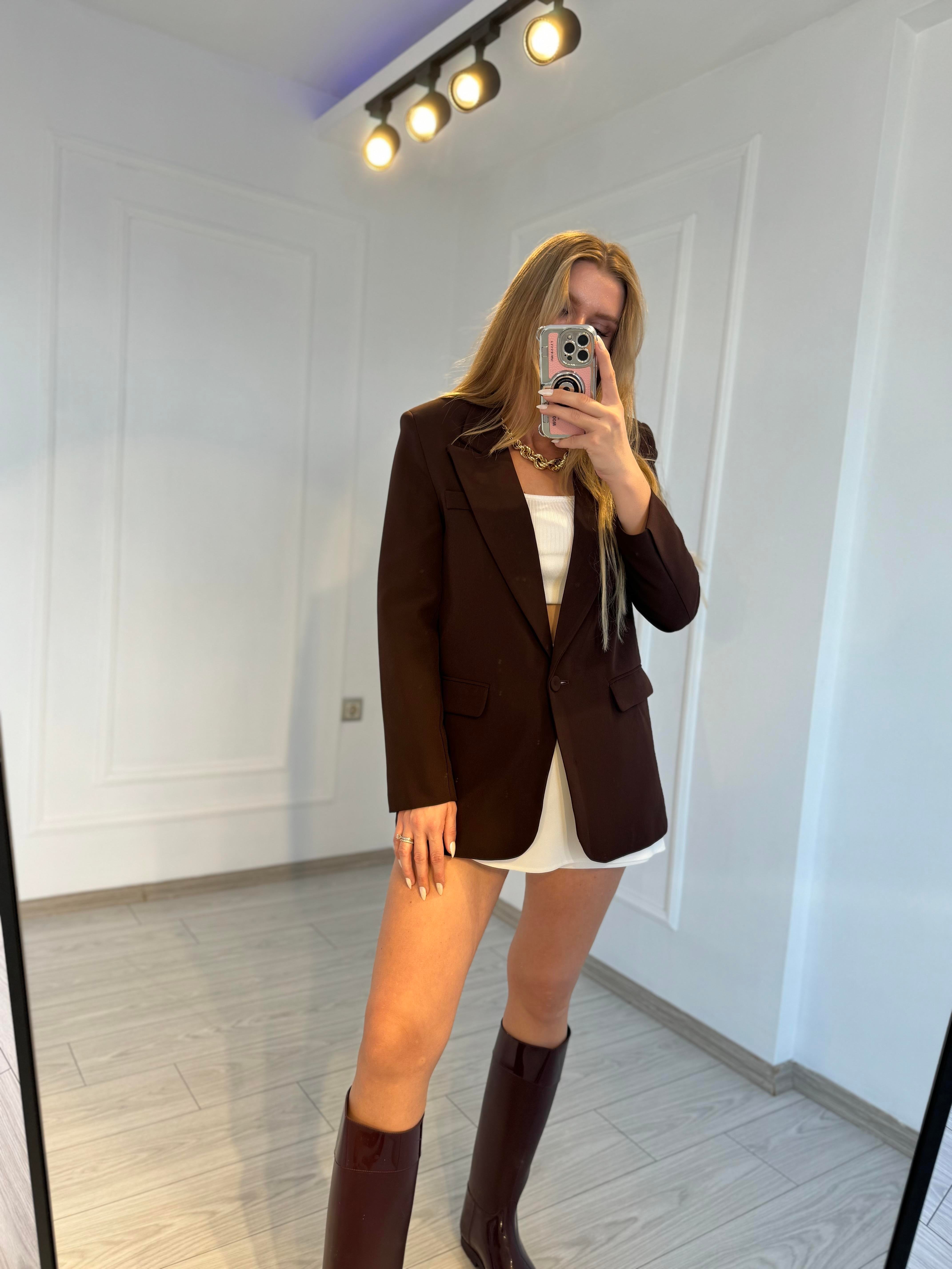 Oversize Blazer Ceket - Bordo&KahveBlazerAura