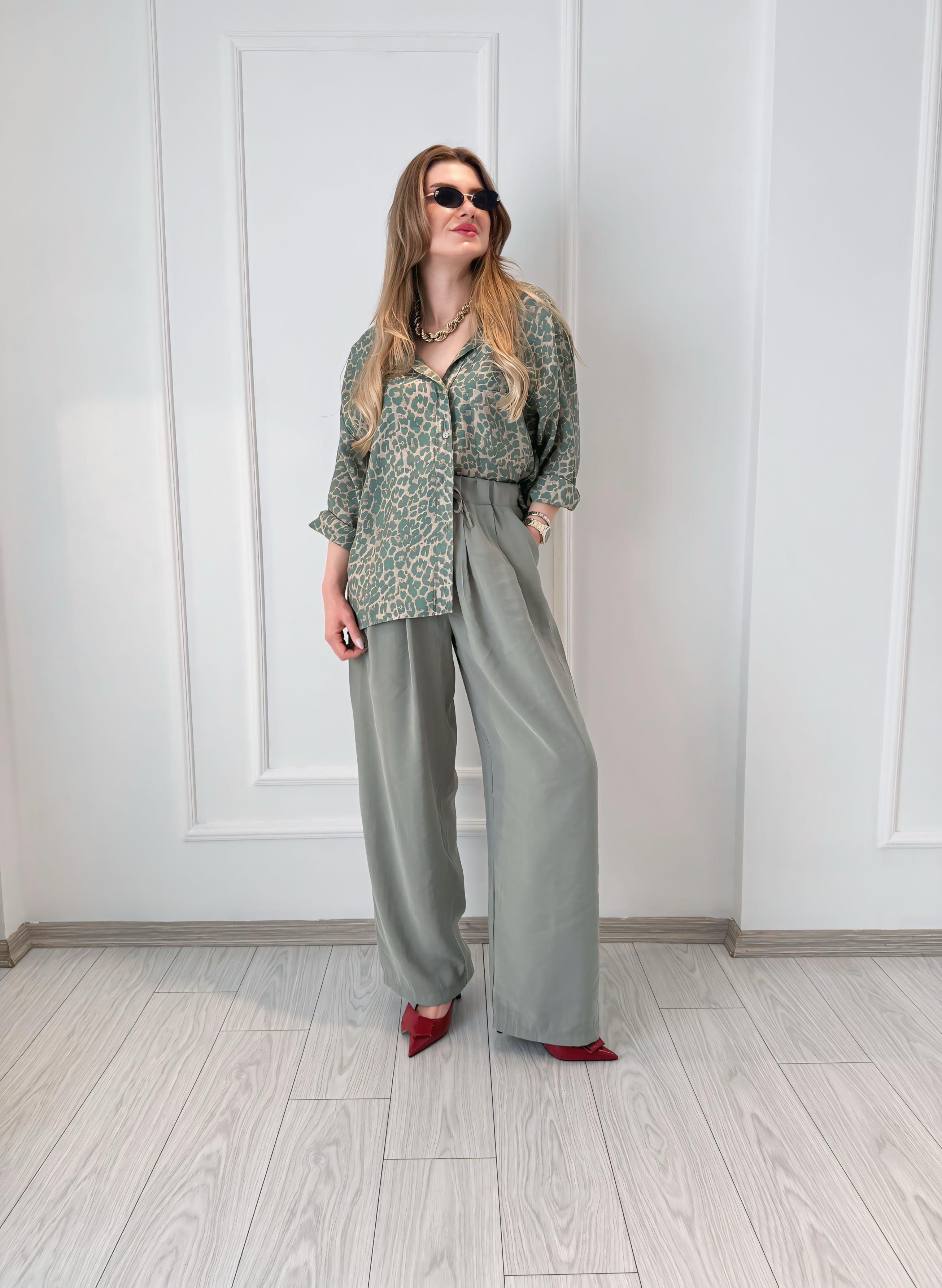 Pantolonİthal Tensel Kumaş Palazzo - Çağla Yeşili