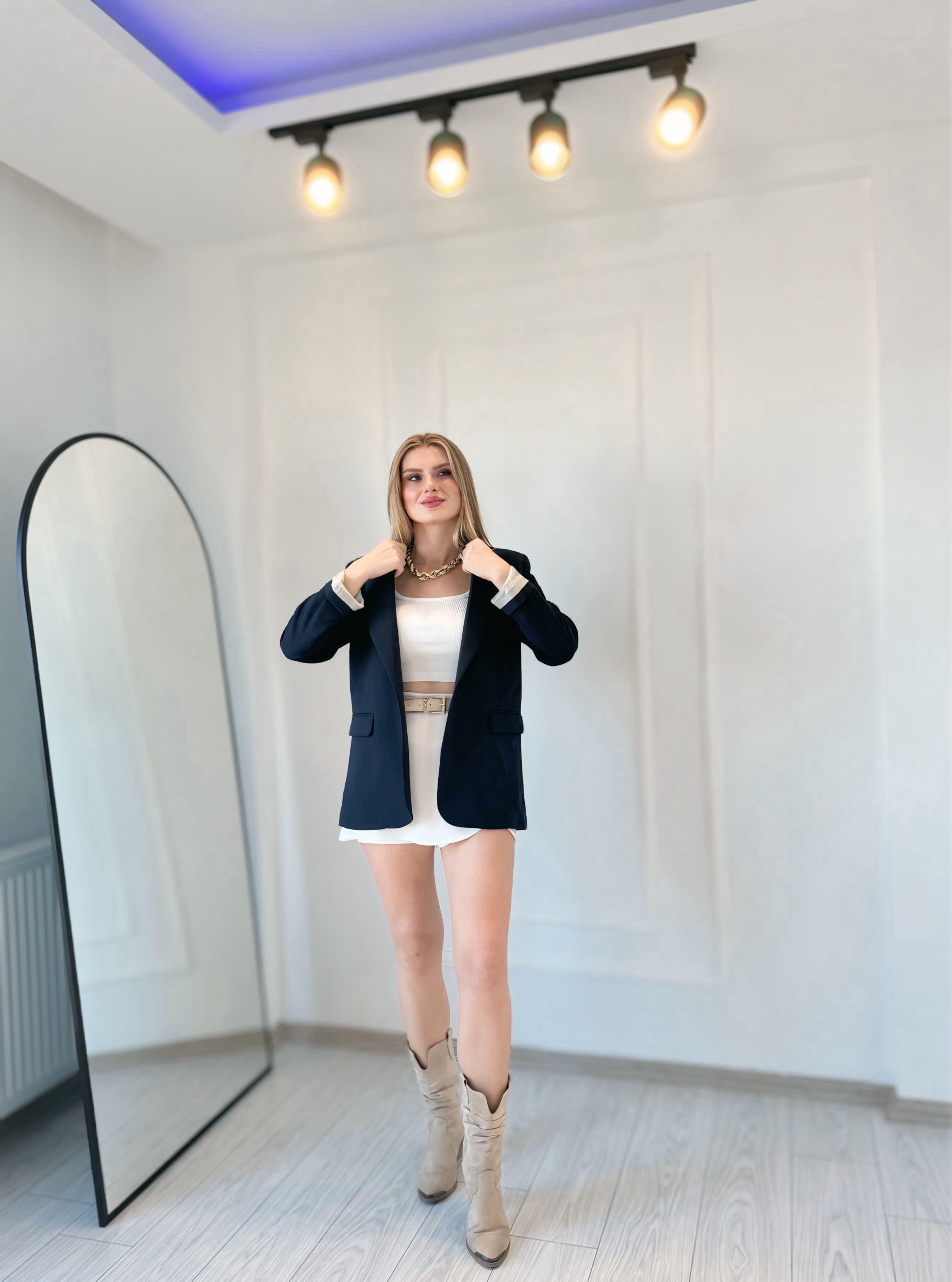 AuraA9002Tedarikçi1Oversize Blazer Ceket - Lacivert<span style=