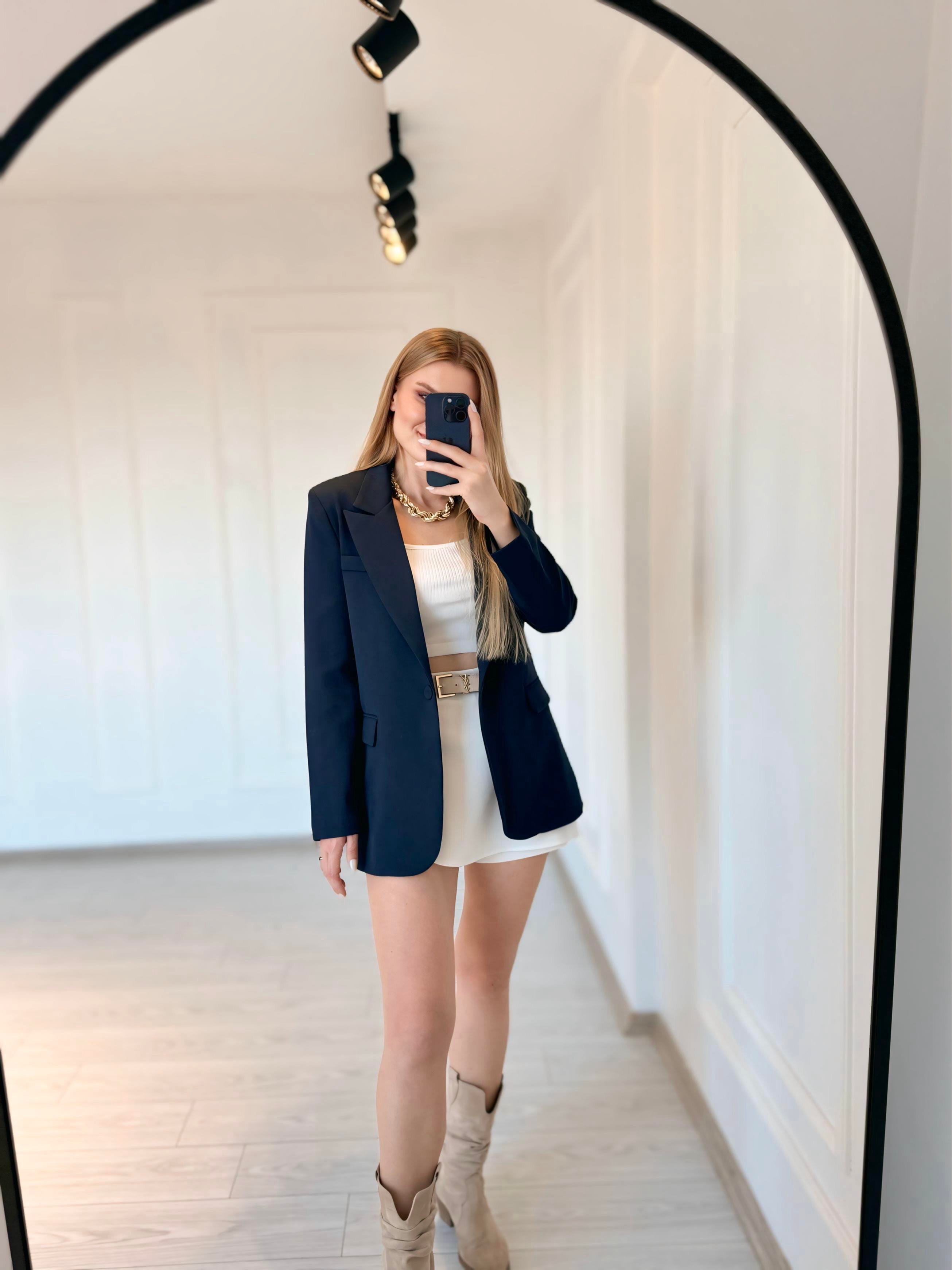 AuraA9002Tedarikçi1Oversize Blazer Ceket - Lacivert<span style=