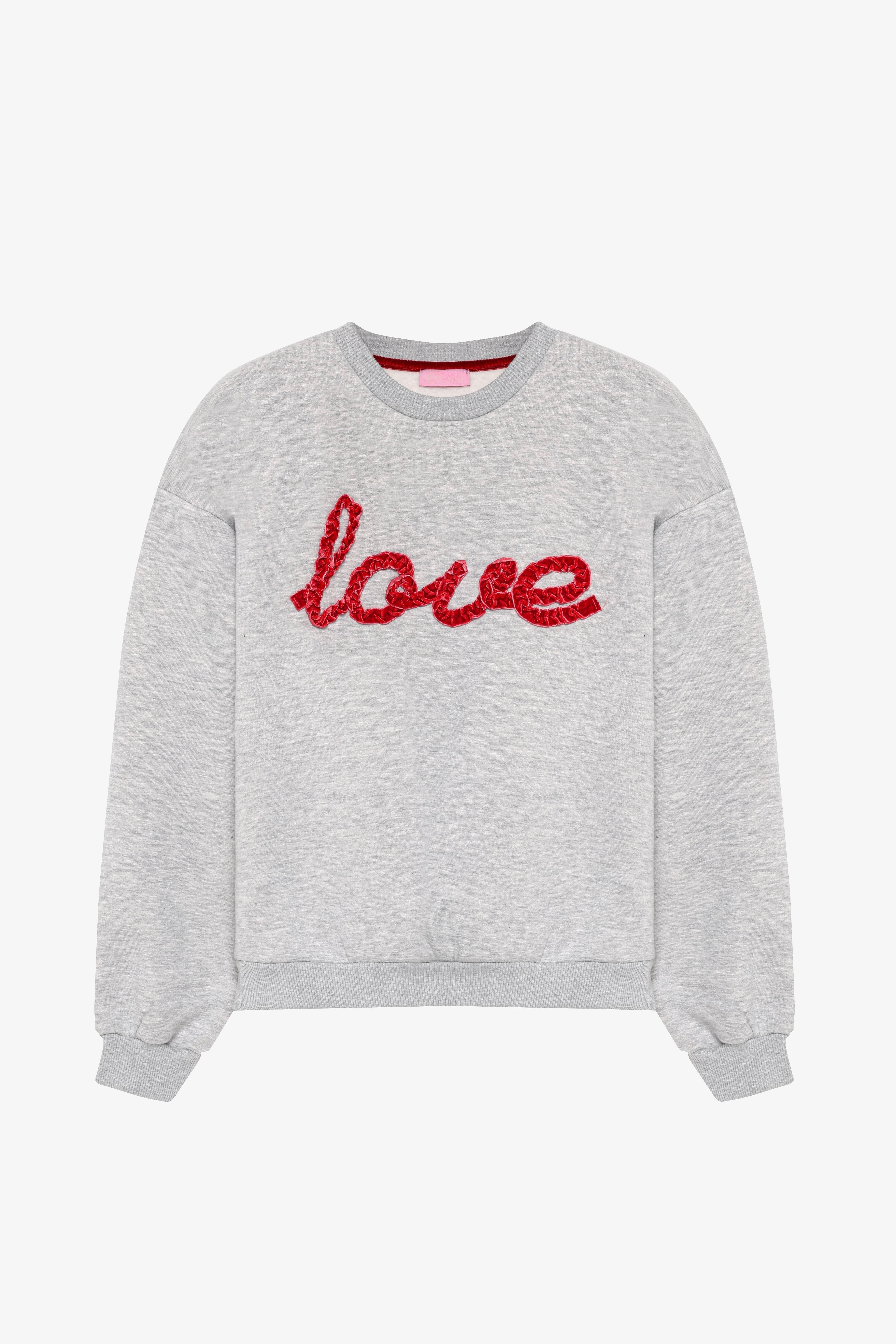 SweatshirtGri Love Nakış İşlemeli Sweatshirt