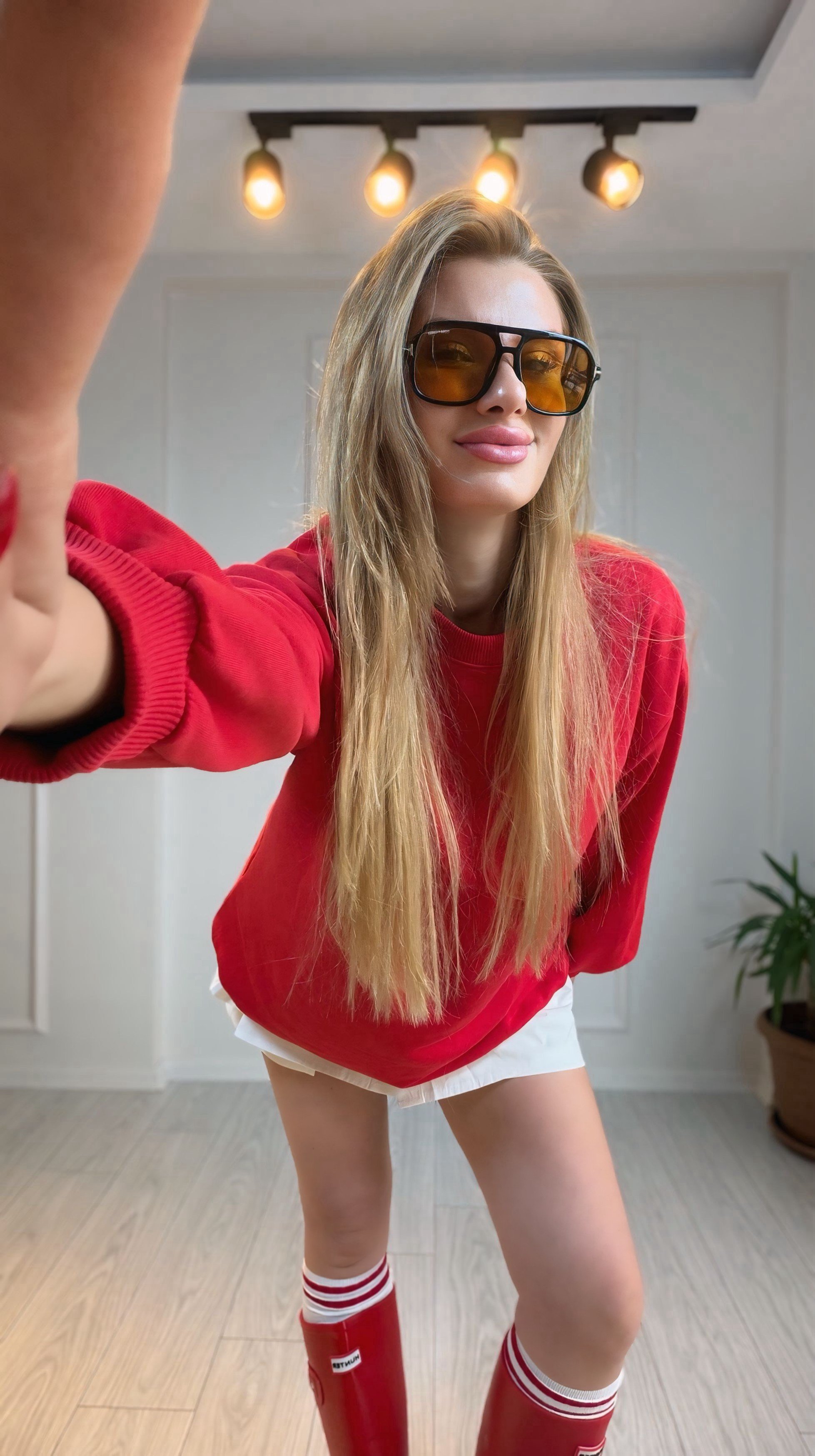 SweatshirtKırmızı Çıkarılabilir Gömlek Detaylı Bisiklet Yaka Sweatshirt