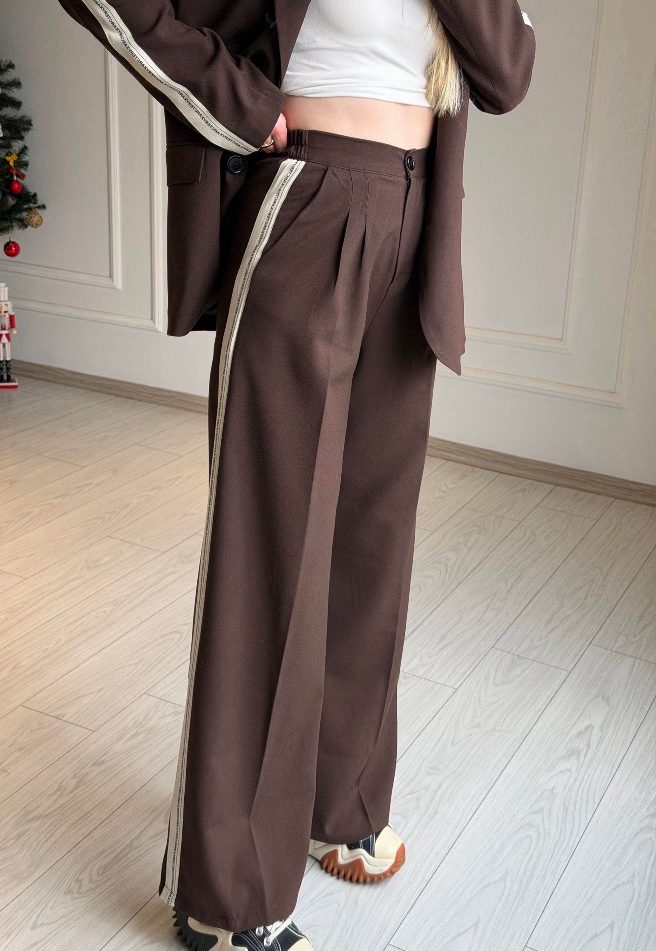 TAKIMAcı Kahve Şerit Detay Blazer Pantolon Takım