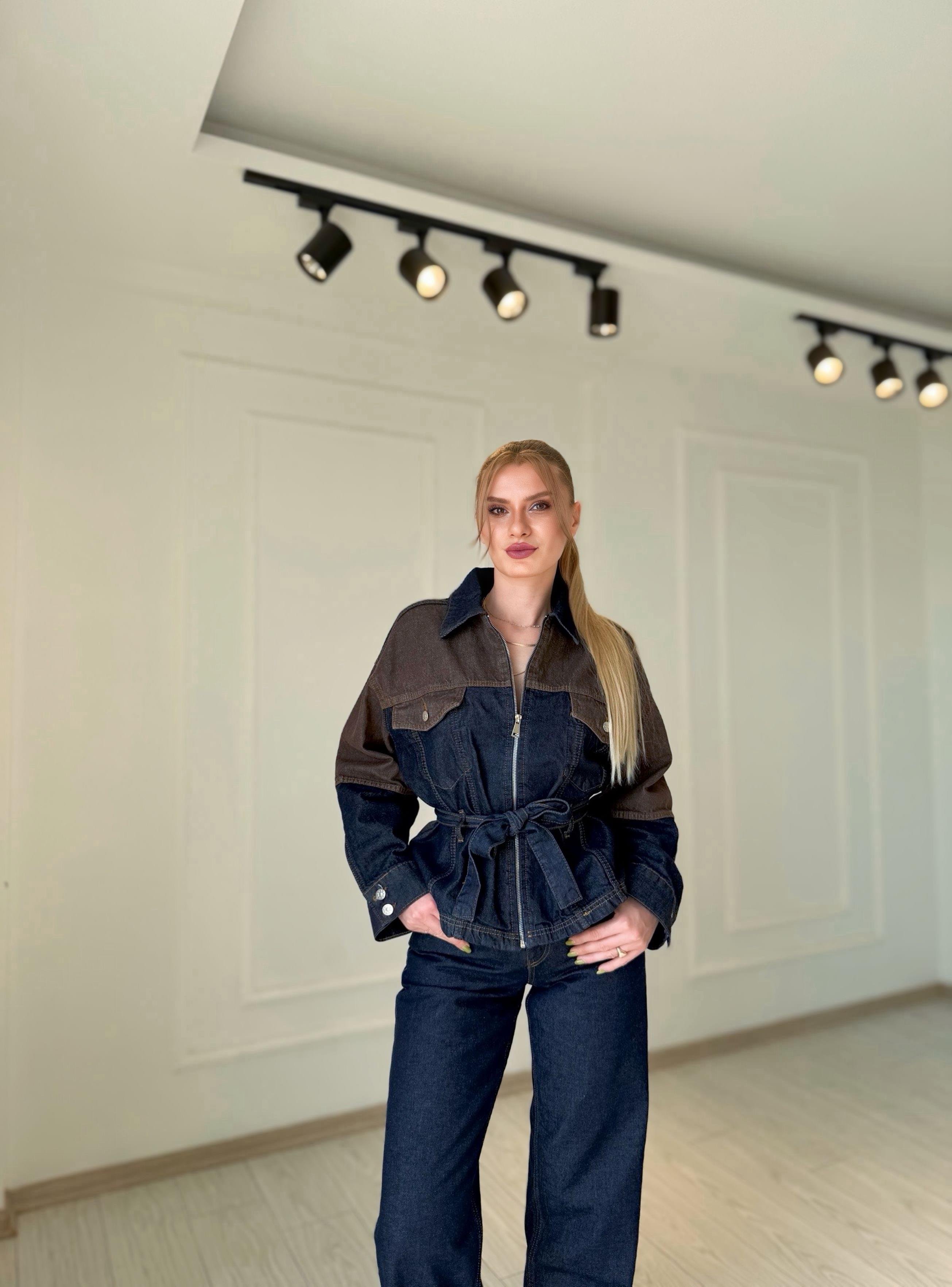 TAKIMDenim Kahve Detaylı Ceket Pantolon Takım