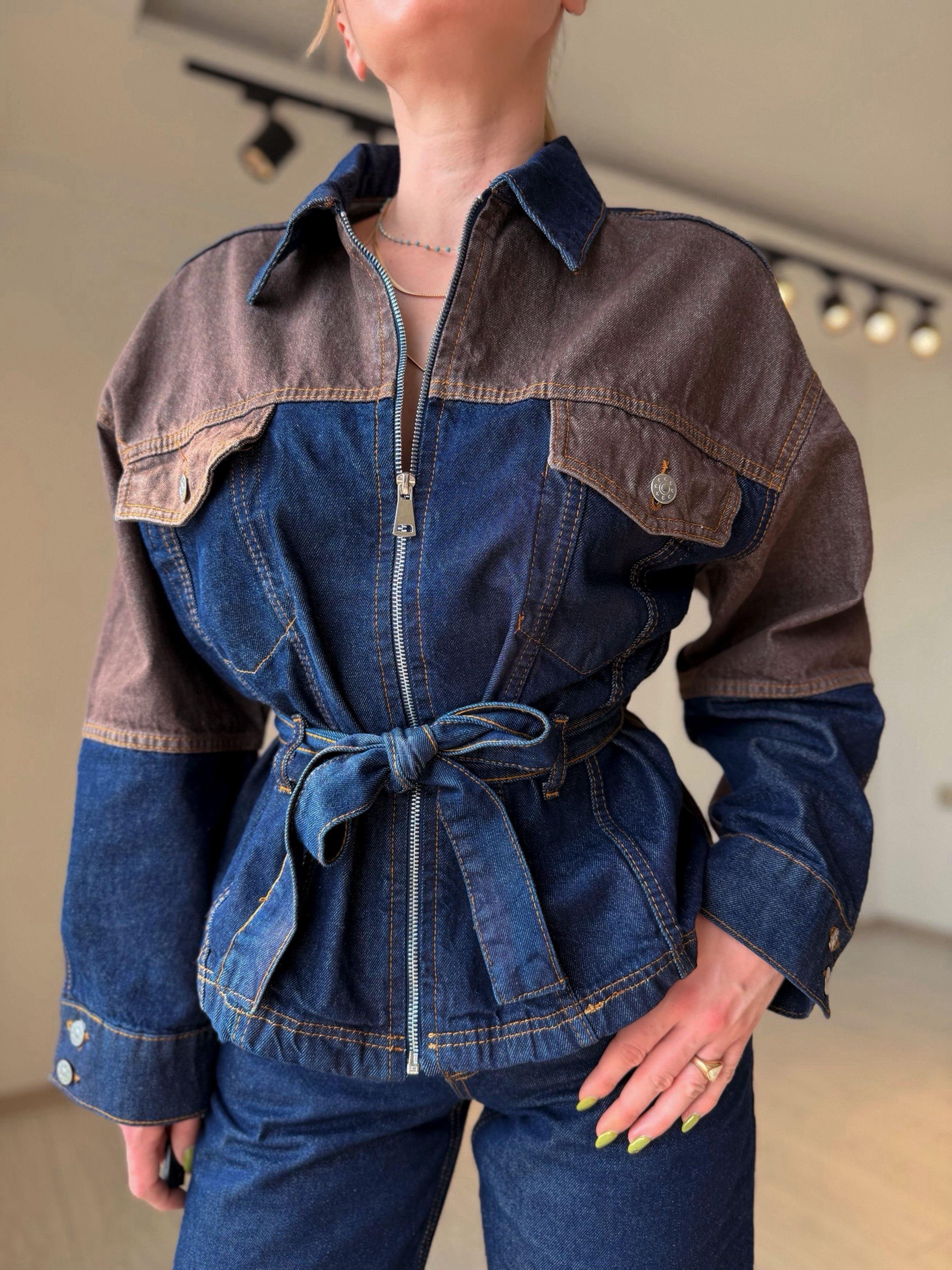 TAKIMDenim Kahve Detaylı Ceket Pantolon Takım