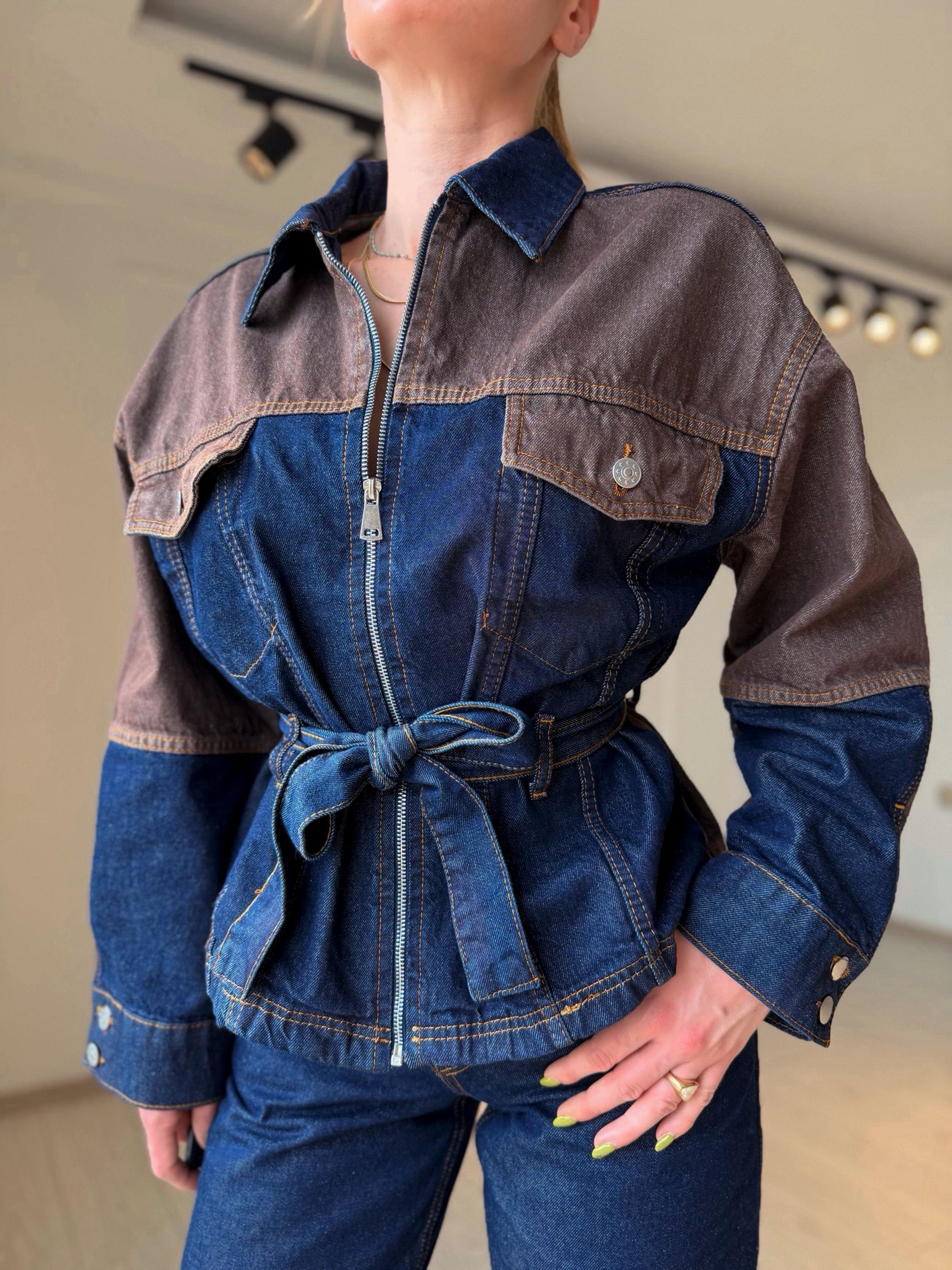 TAKIMDenim Kahve Detaylı Ceket Pantolon Takım