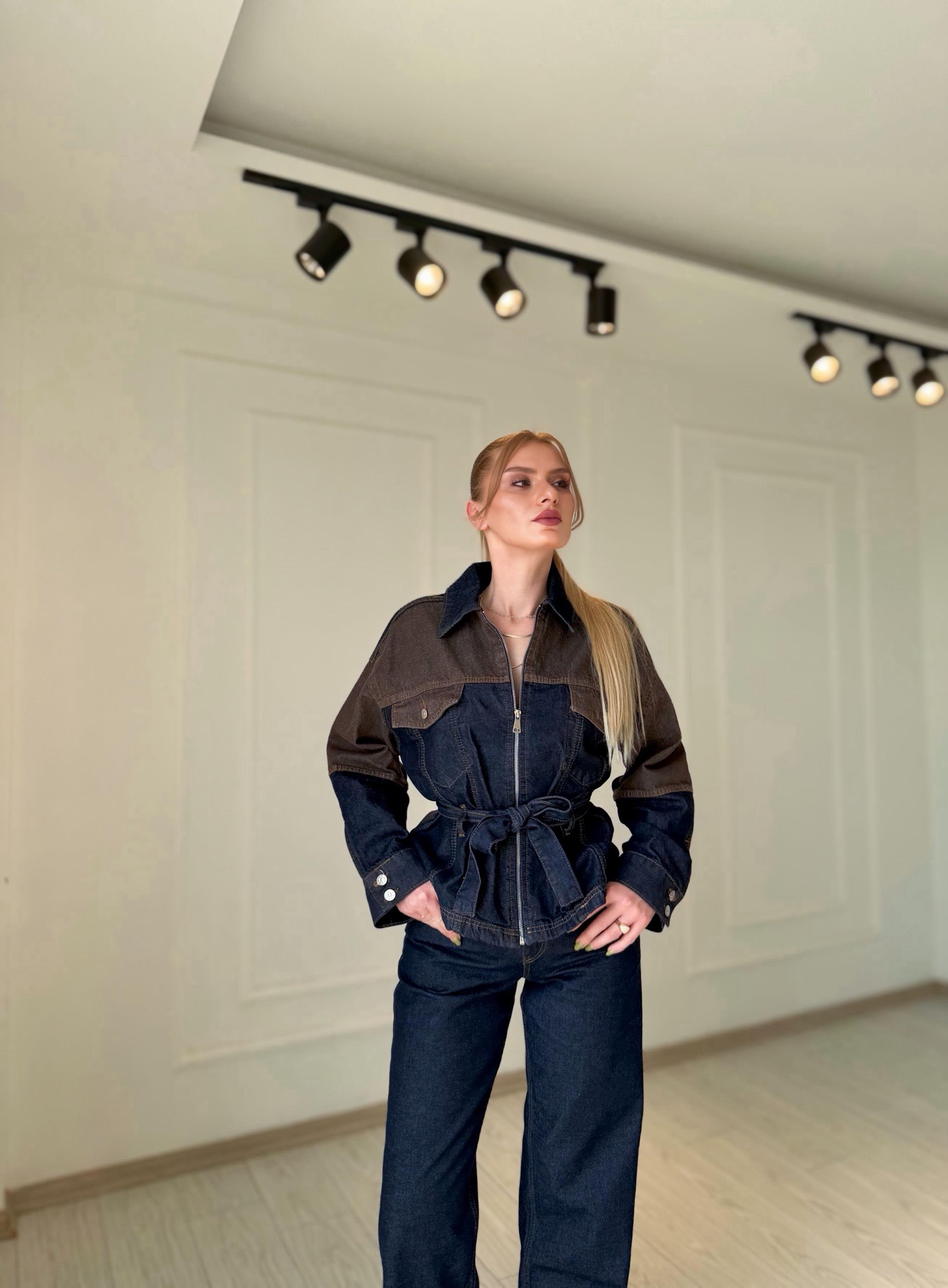 TAKIMDenim Kahve Detaylı Ceket Pantolon Takım