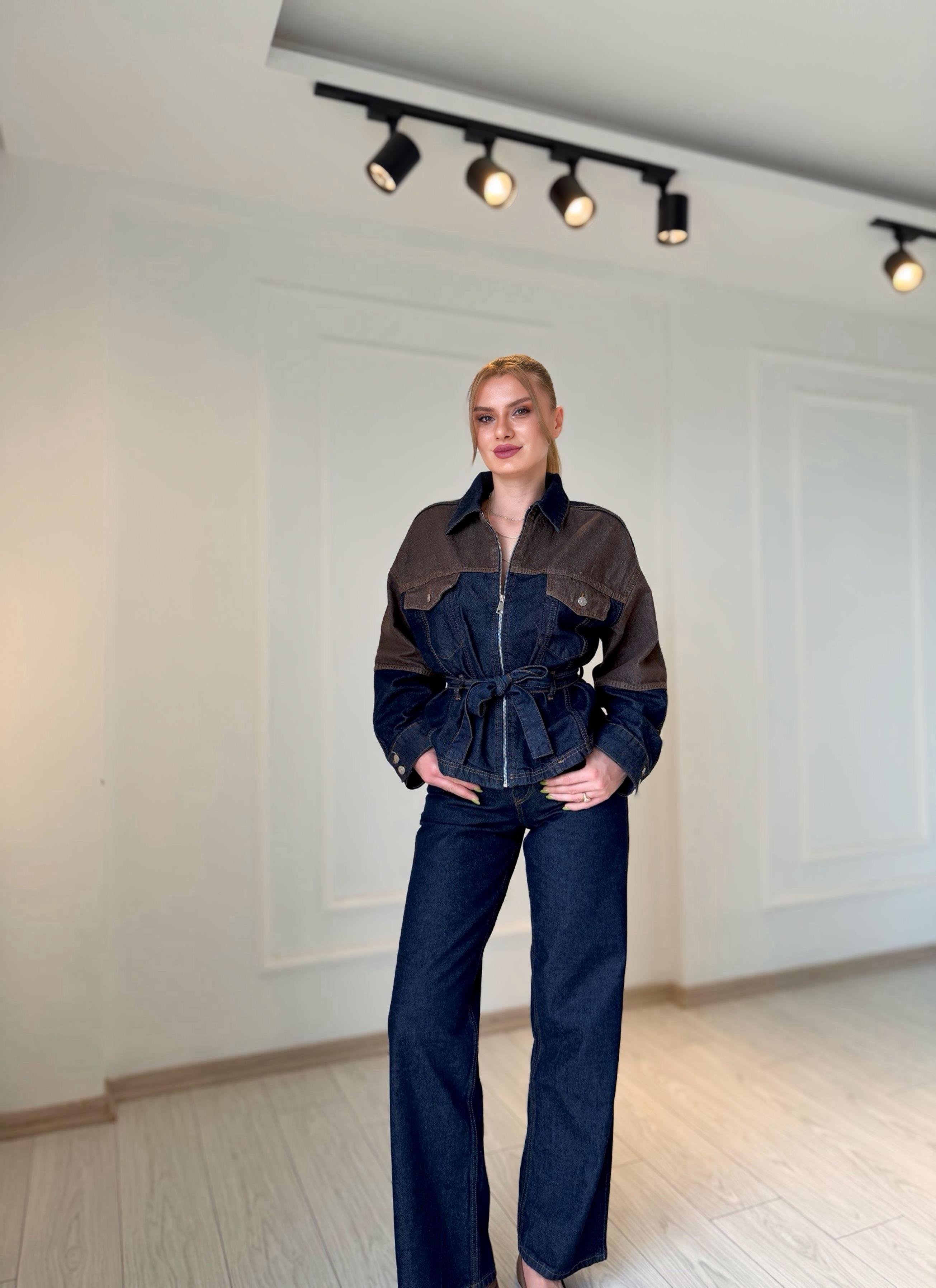 TAKIMDenim Kahve Detaylı Ceket Pantolon Takım