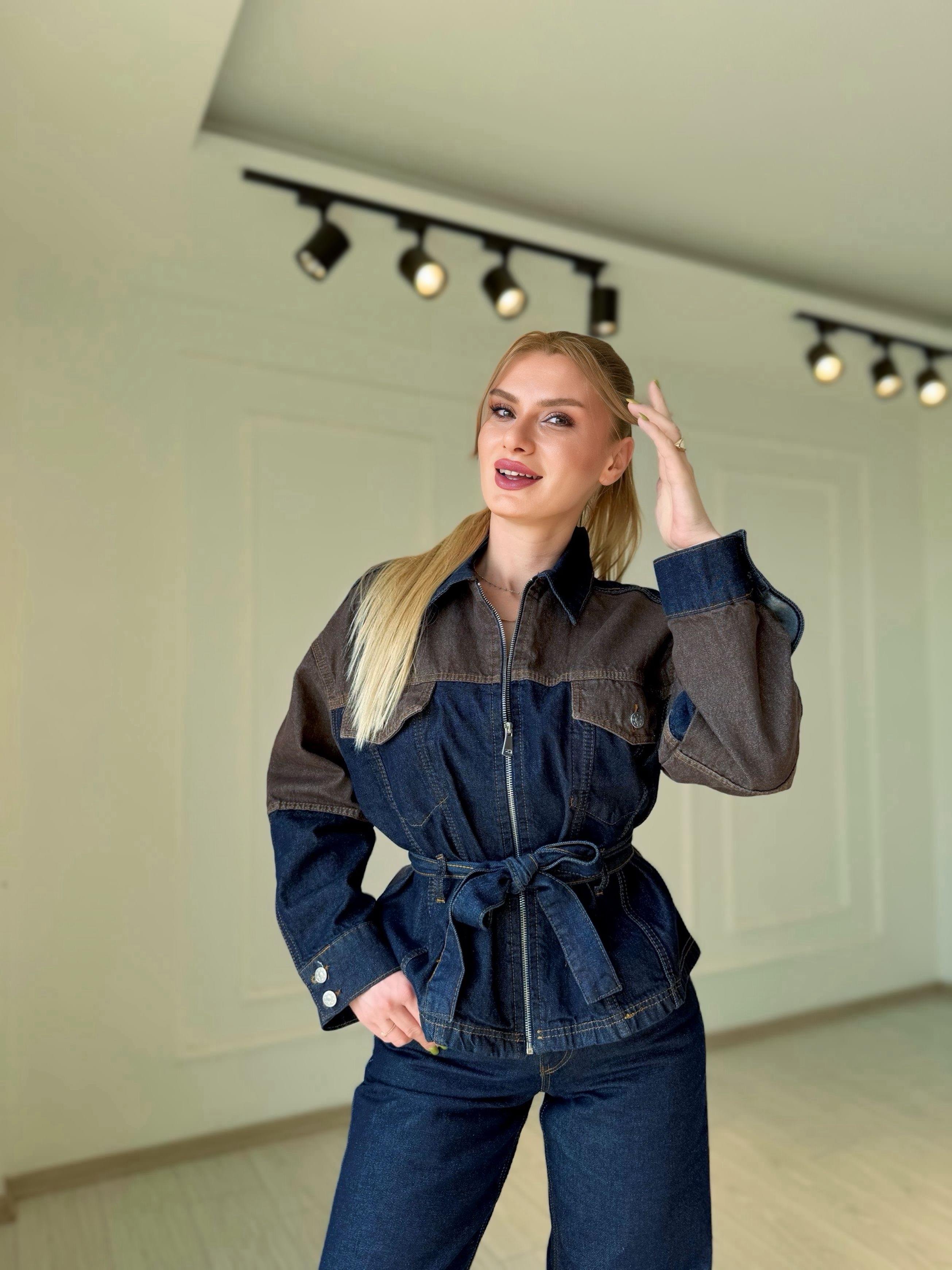 TAKIMDenim Kahve Detaylı Ceket Pantolon Takım