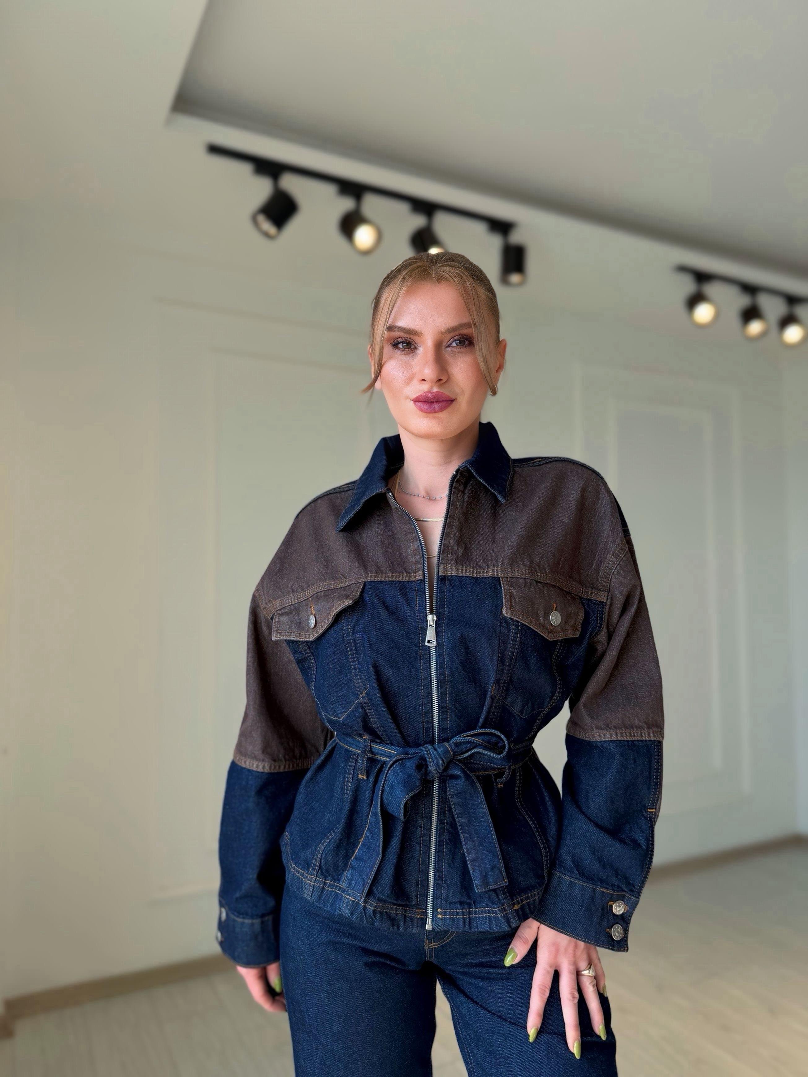 TAKIMDenim Kahve Detaylı Ceket Pantolon Takım