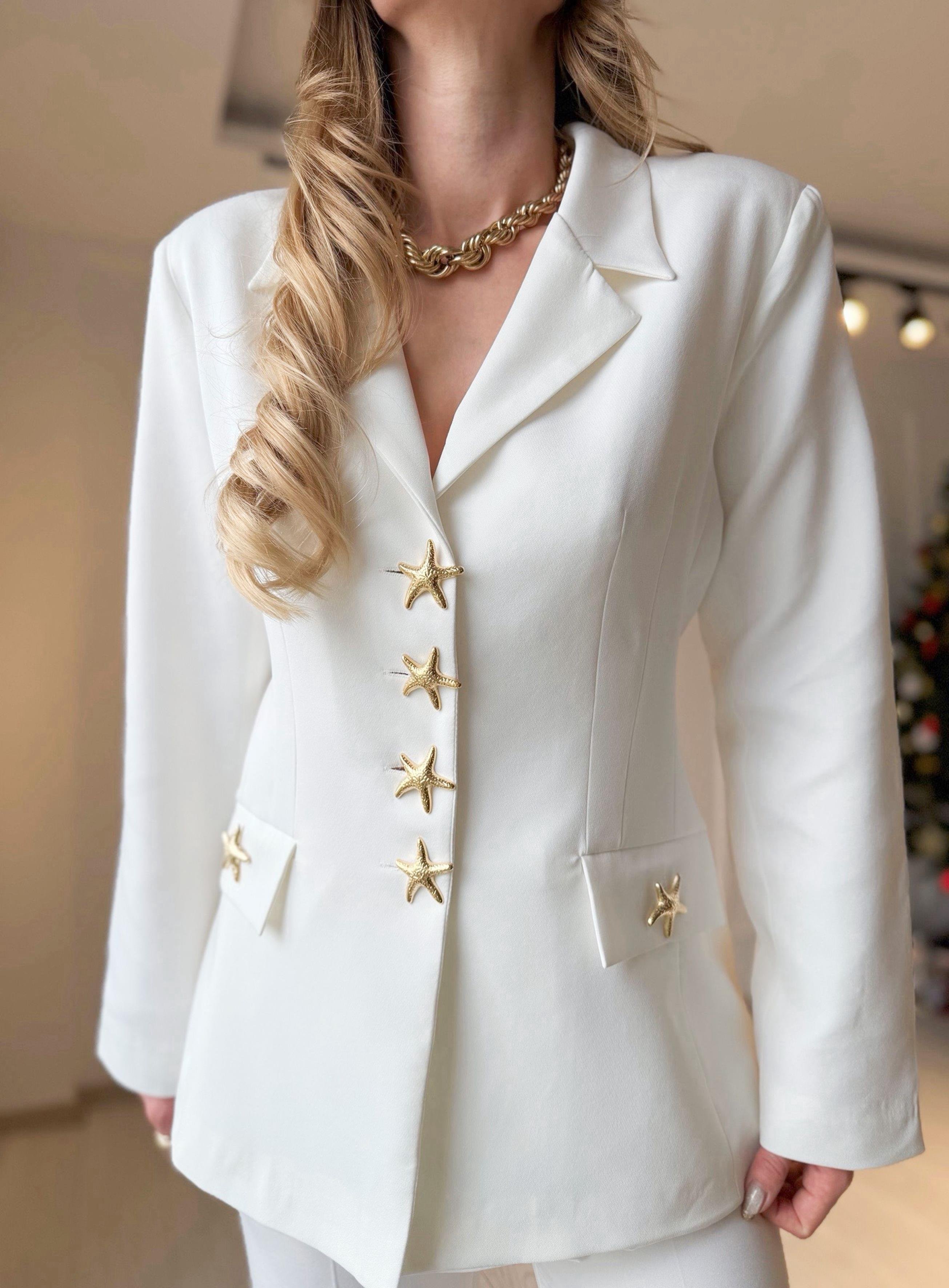 TAKIMGolden Star Ekru Blazer Palazzo Takım