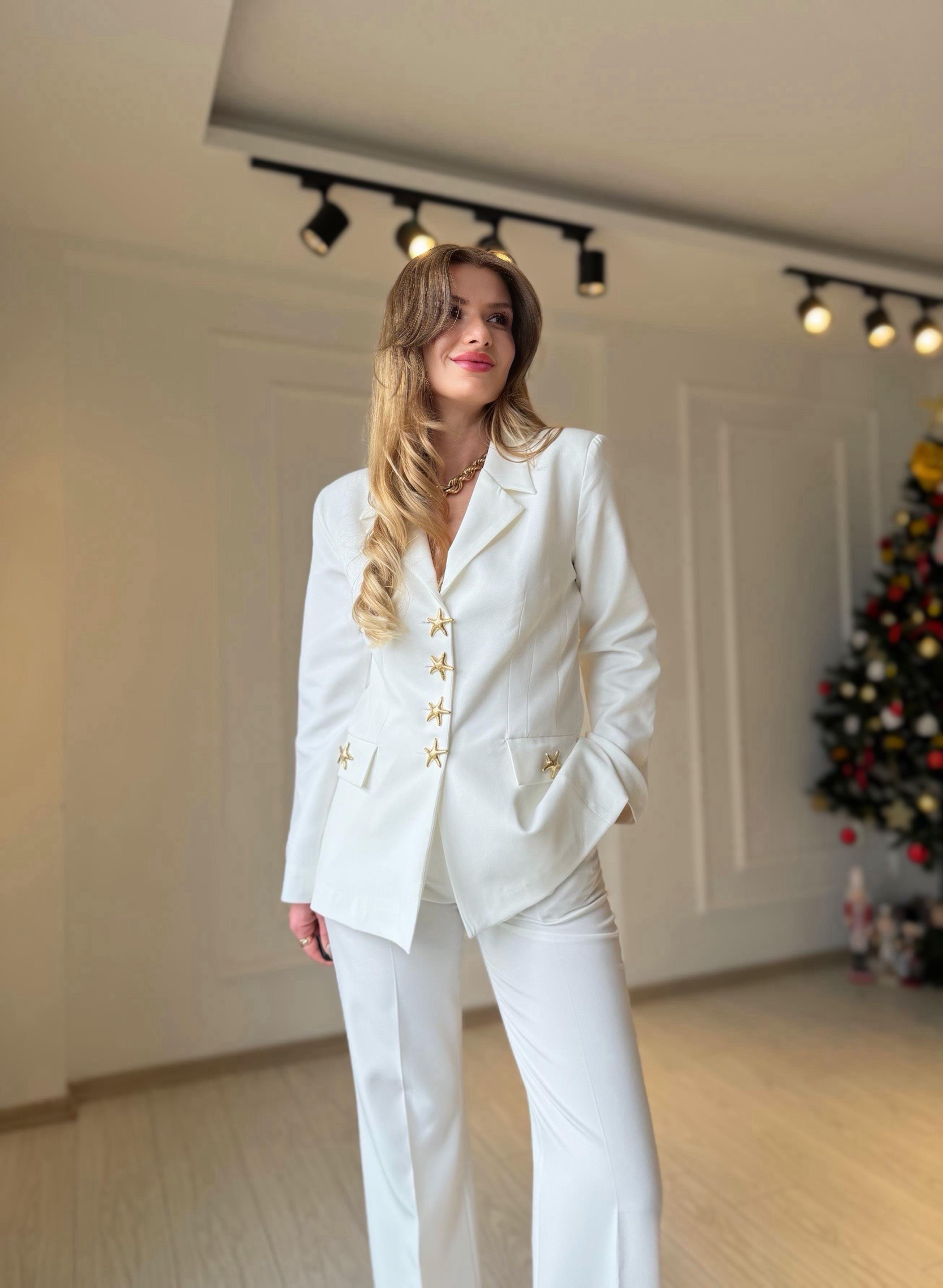 TAKIMGolden Star Ekru Blazer Palazzo Takım