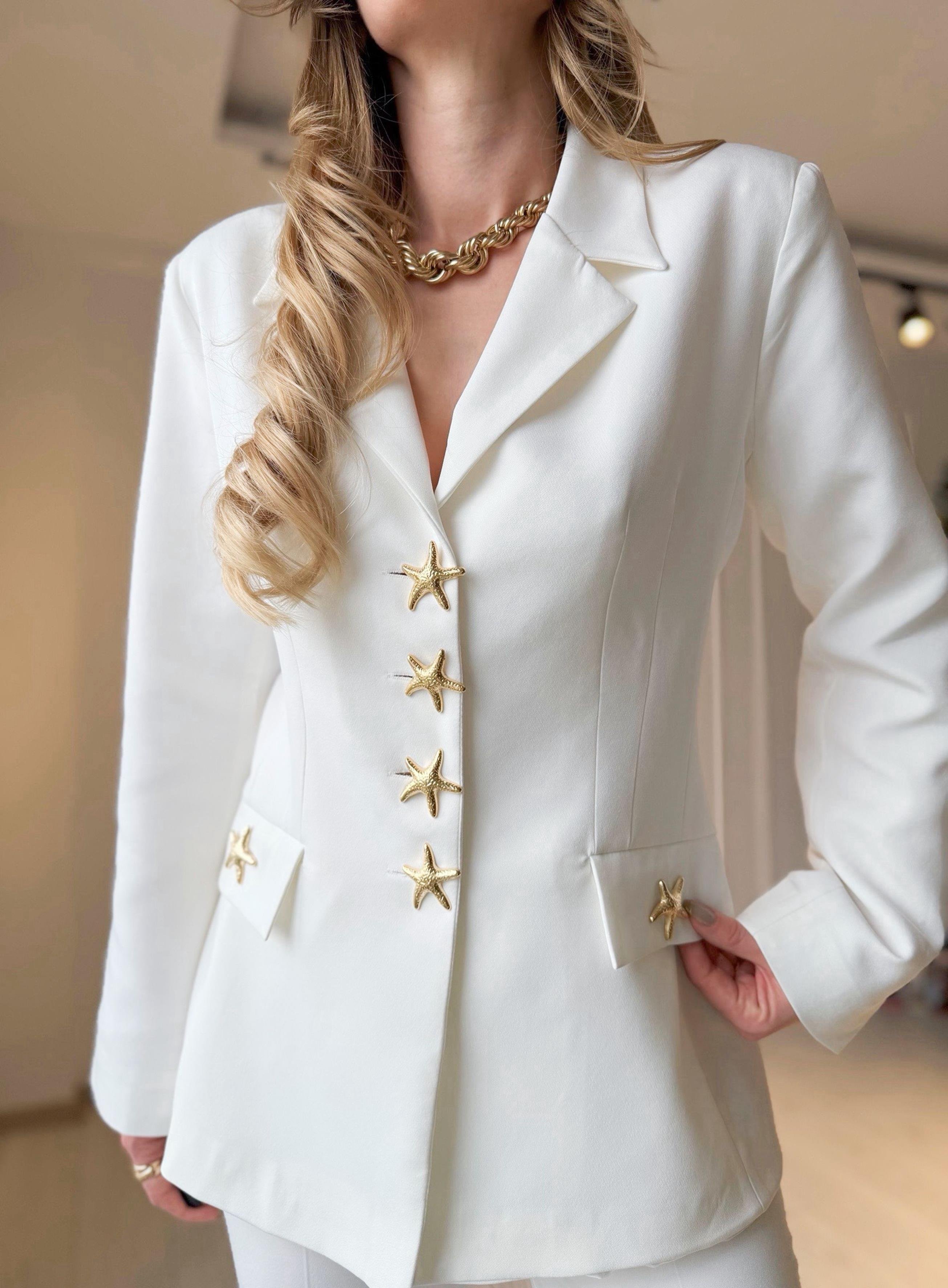 TAKIMGolden Star Ekru Blazer Palazzo Takım