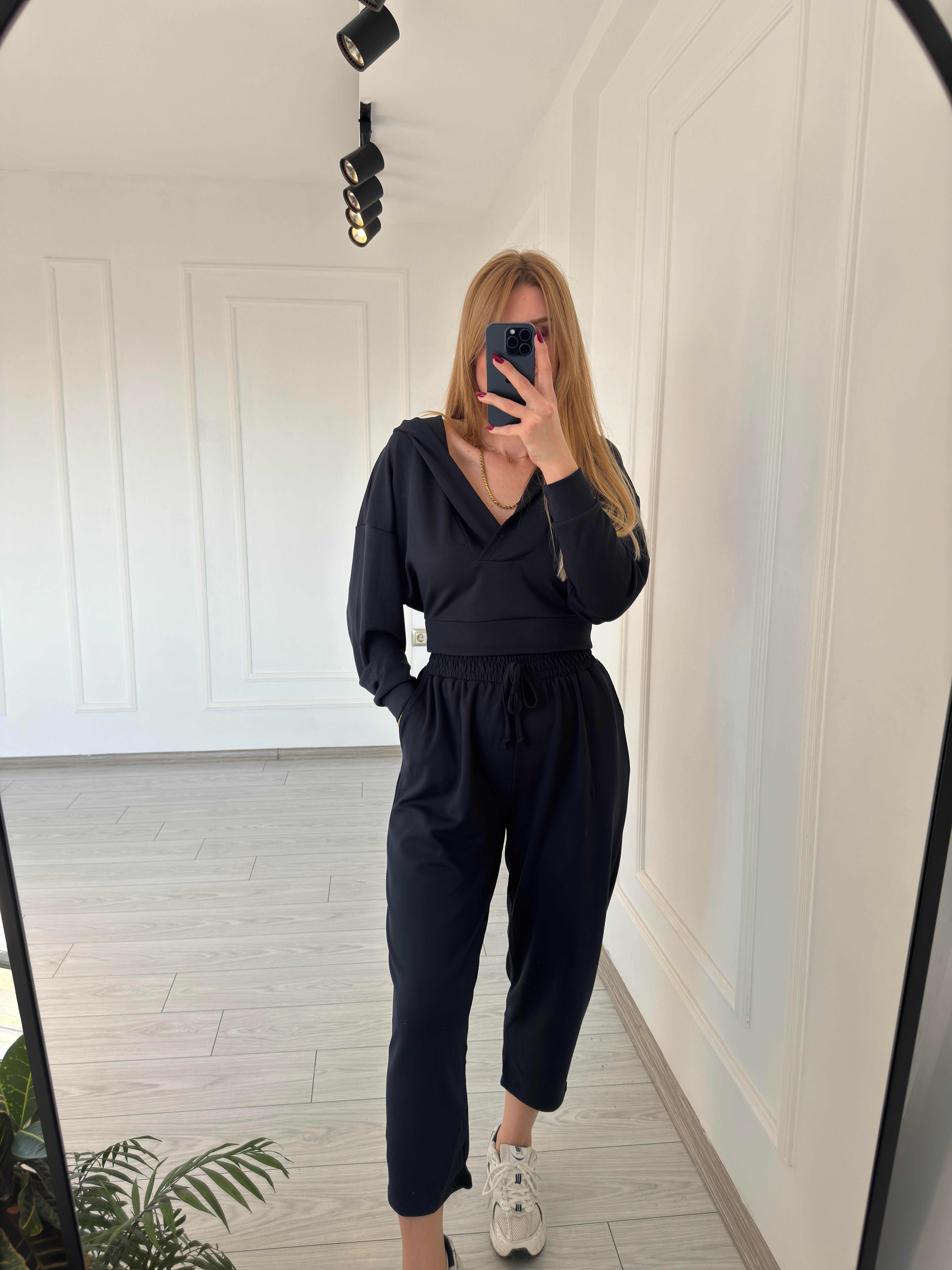TAKIMİthal Oysh Kumaş Pantolon Kapüşonlu Sweat Takım - Füme