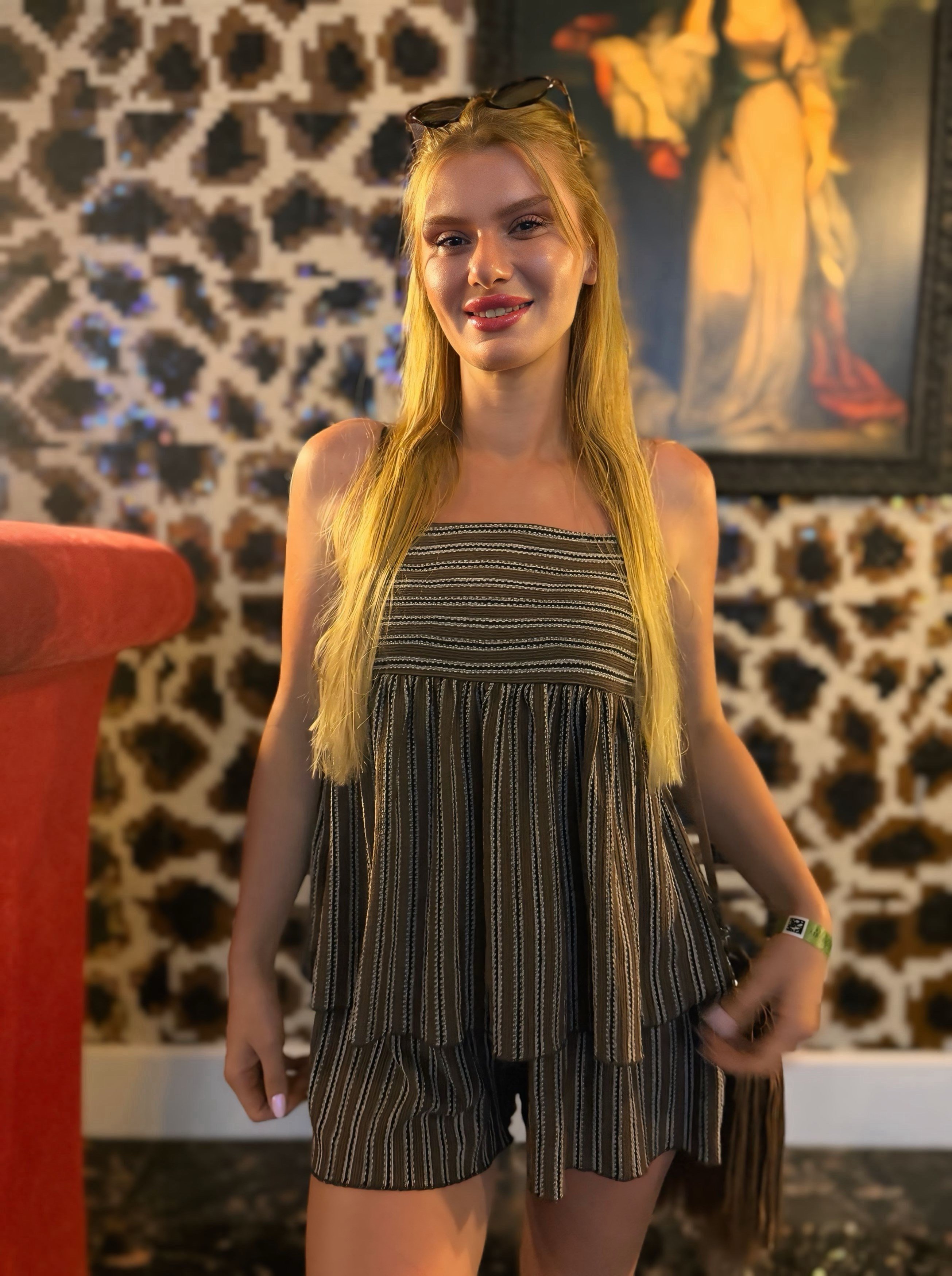 TAKIMKahve Dikey Çizgili Örme Bluz Şort Takım 