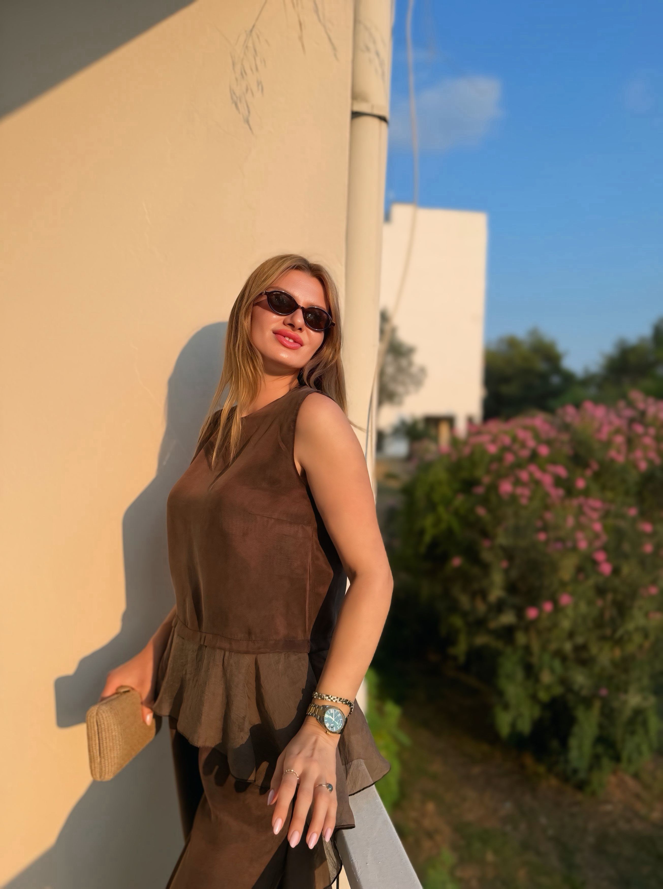 TAKIMKahve Garnili Bluz Pantolon Takım