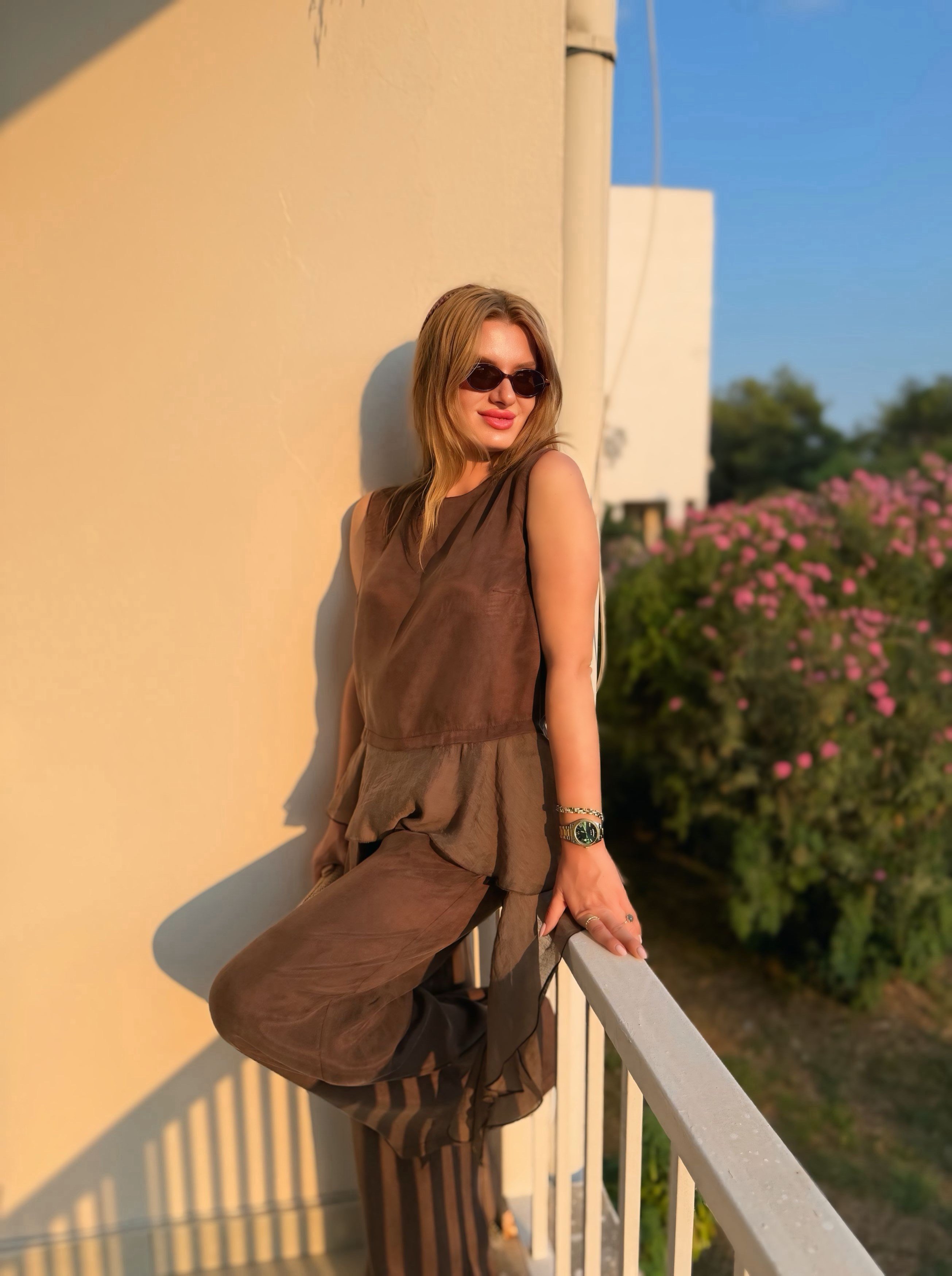 TAKIMKahve Garnili Bluz Pantolon Takım