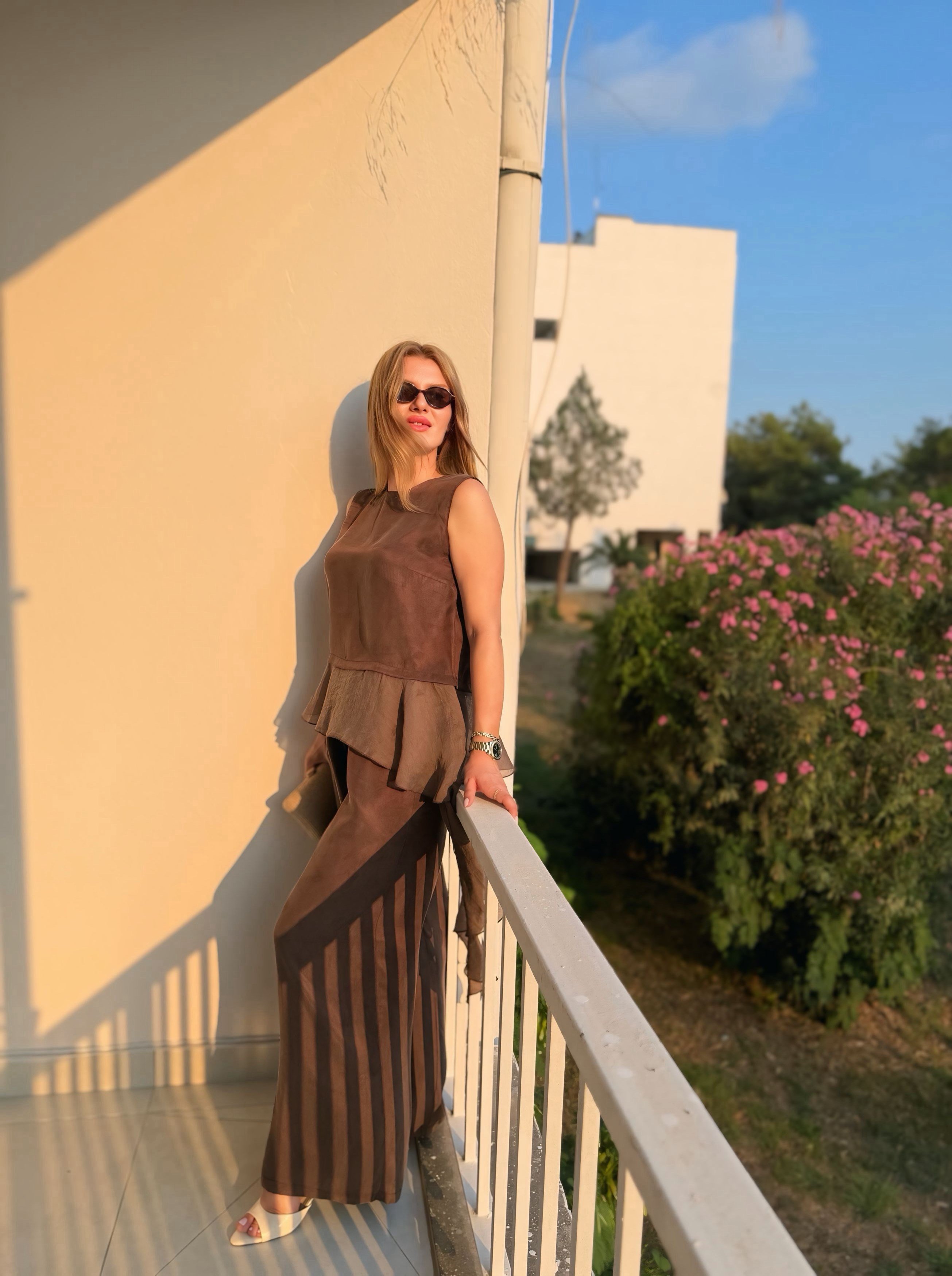 TAKIMKahve Garnili Bluz Pantolon Takım