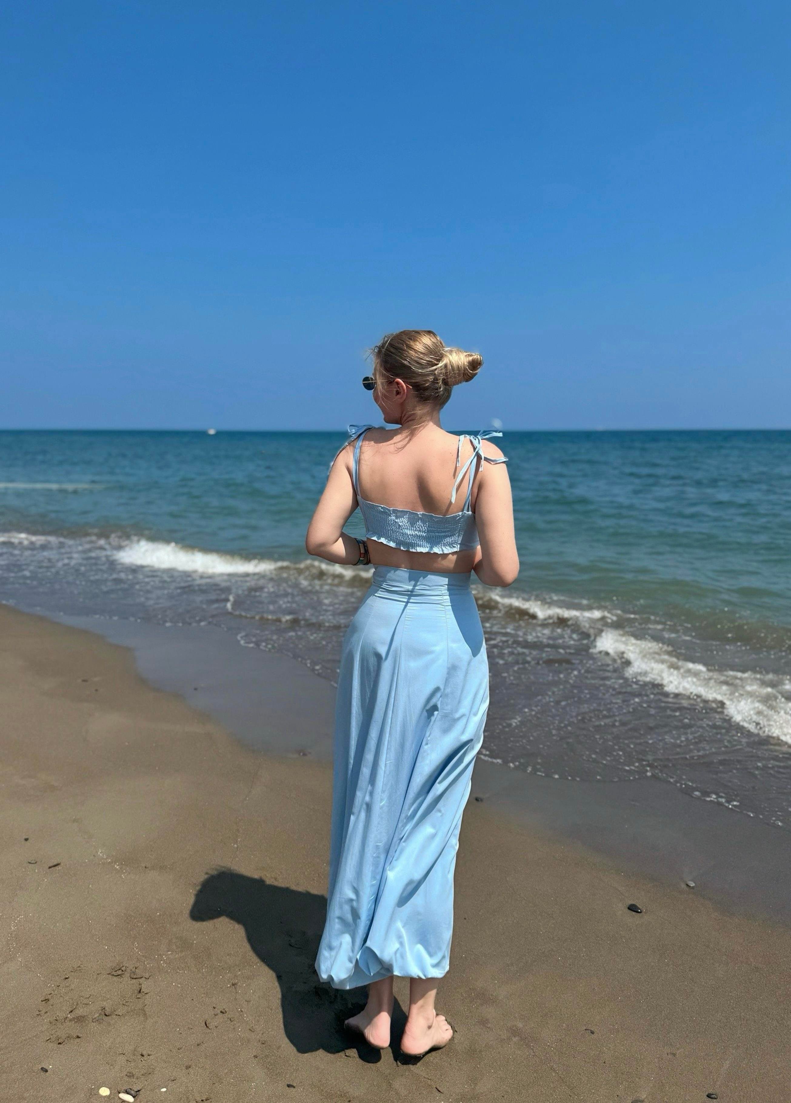 TAKIMLisa Çiçekli Çan Etekli Takım - Bebe Mavisi