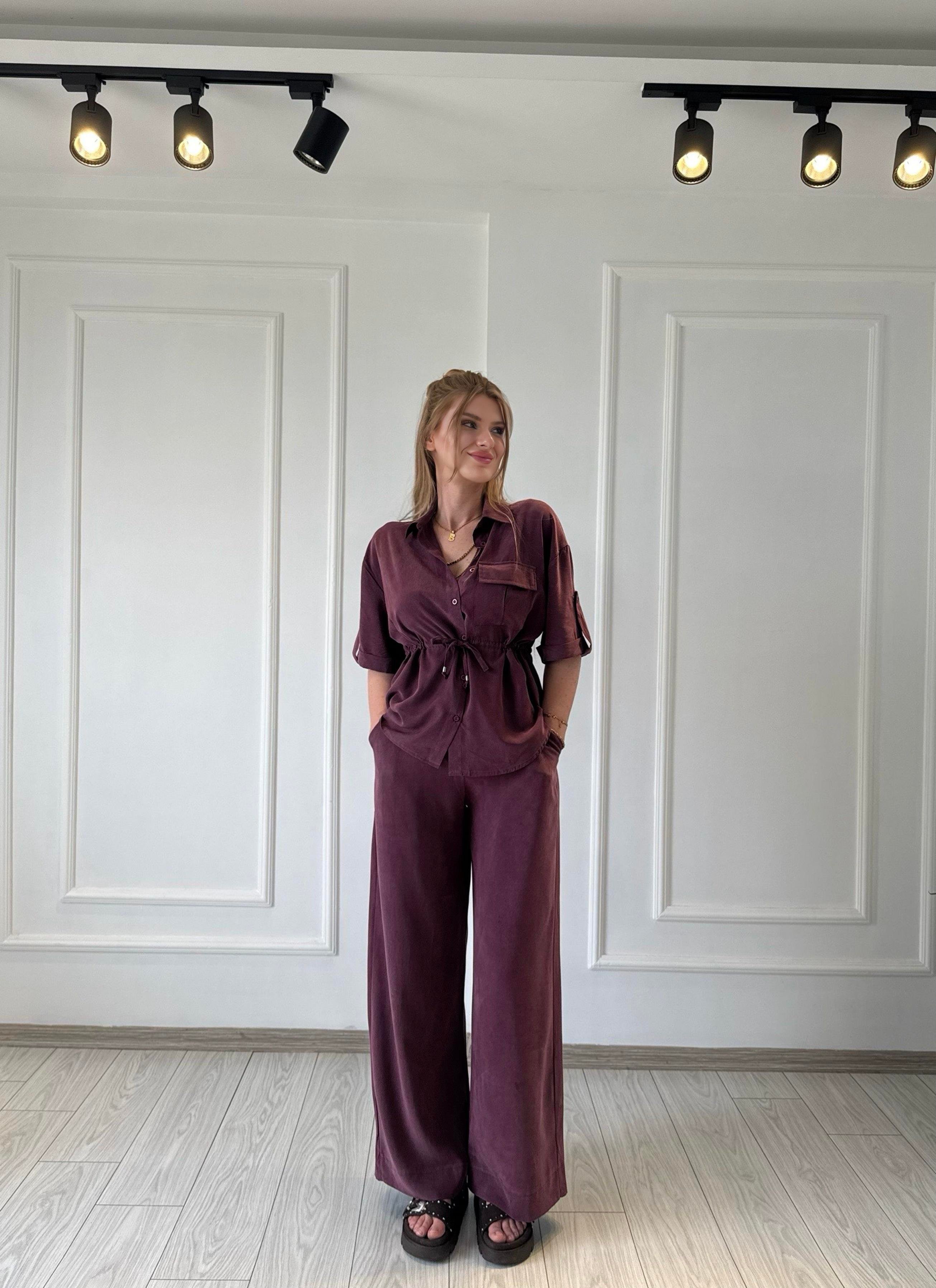 TAKIMModal Kumaş Gömlek Model Tensel Takım - Mürdüm