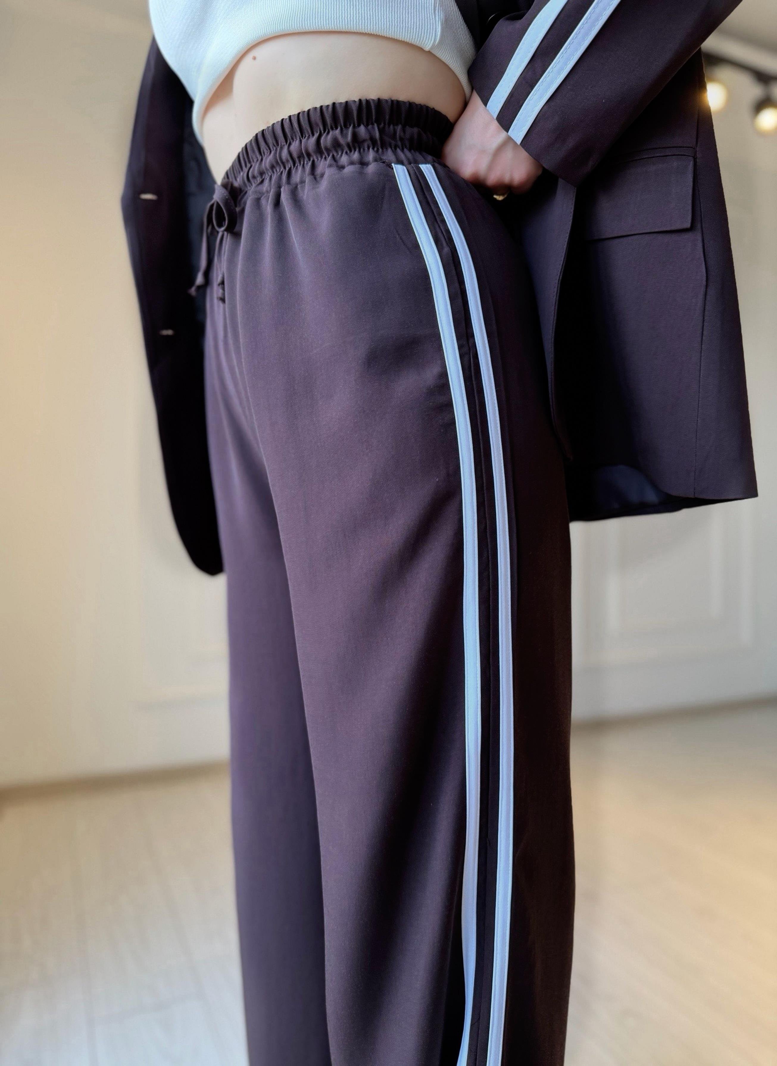 TAKIMMürdüm Kahve Şerit Detay Tensel Kumaş Blazer Pantolon Takım