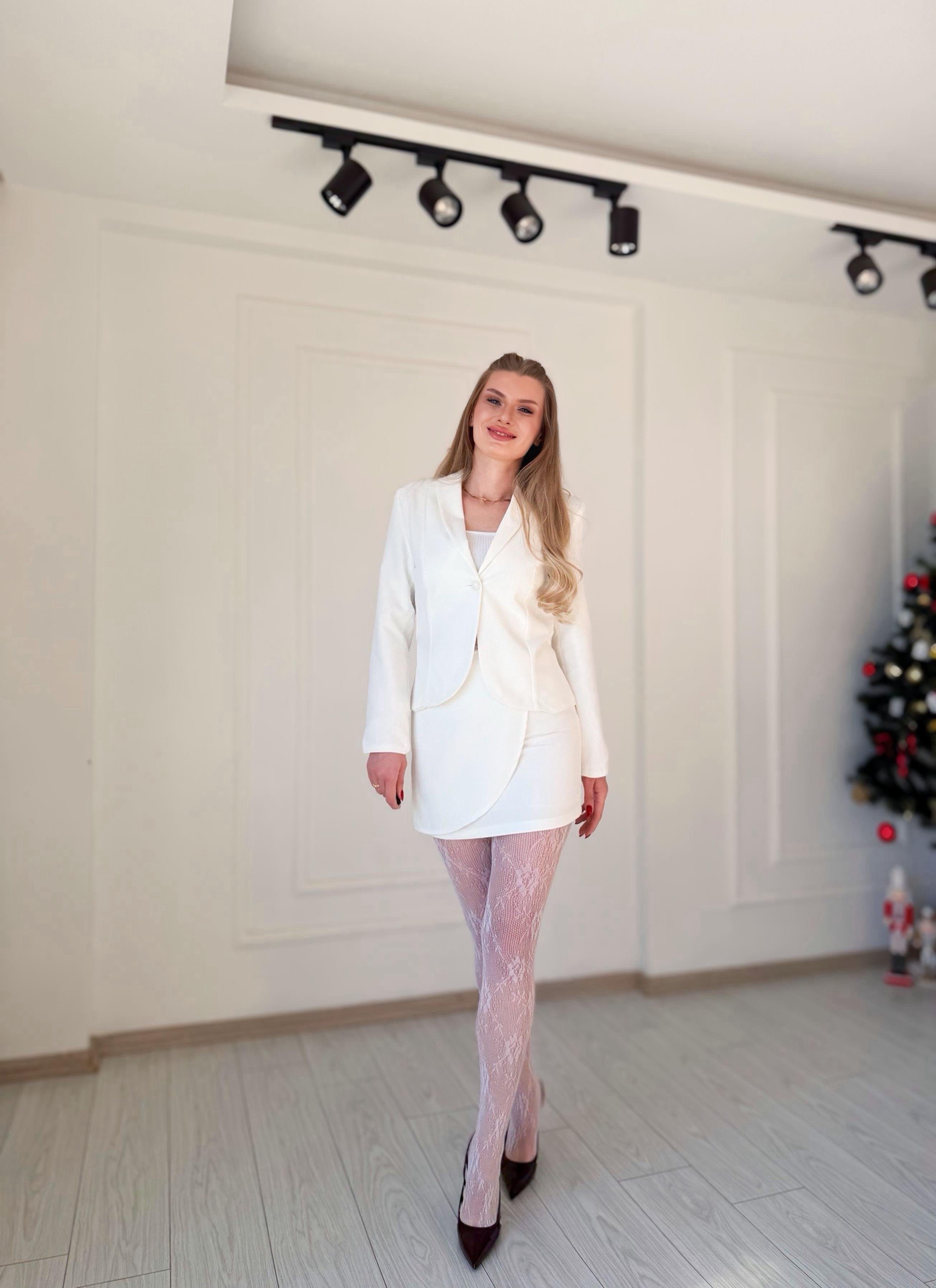 TAKIMRoselle Blazer Etek Takım - Beyaz