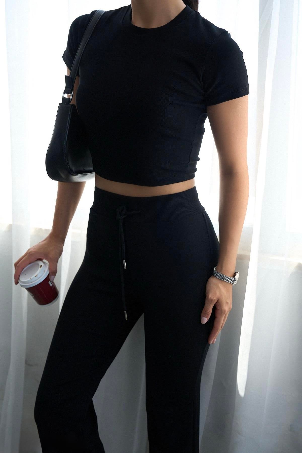 TAKIMSiyah Crop Spor Takım