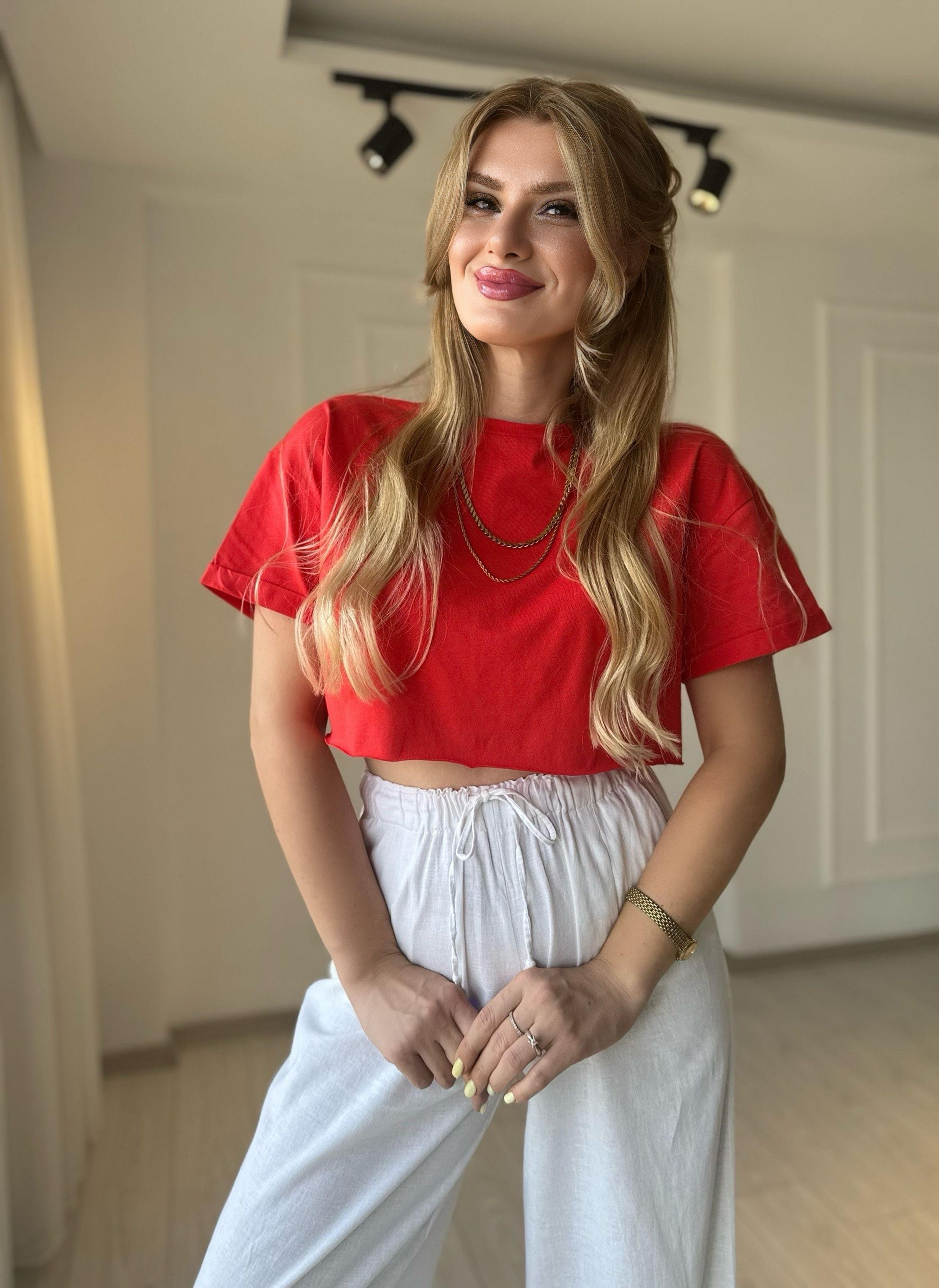 TshirtCrop Basic Tshirt - Kırmızı