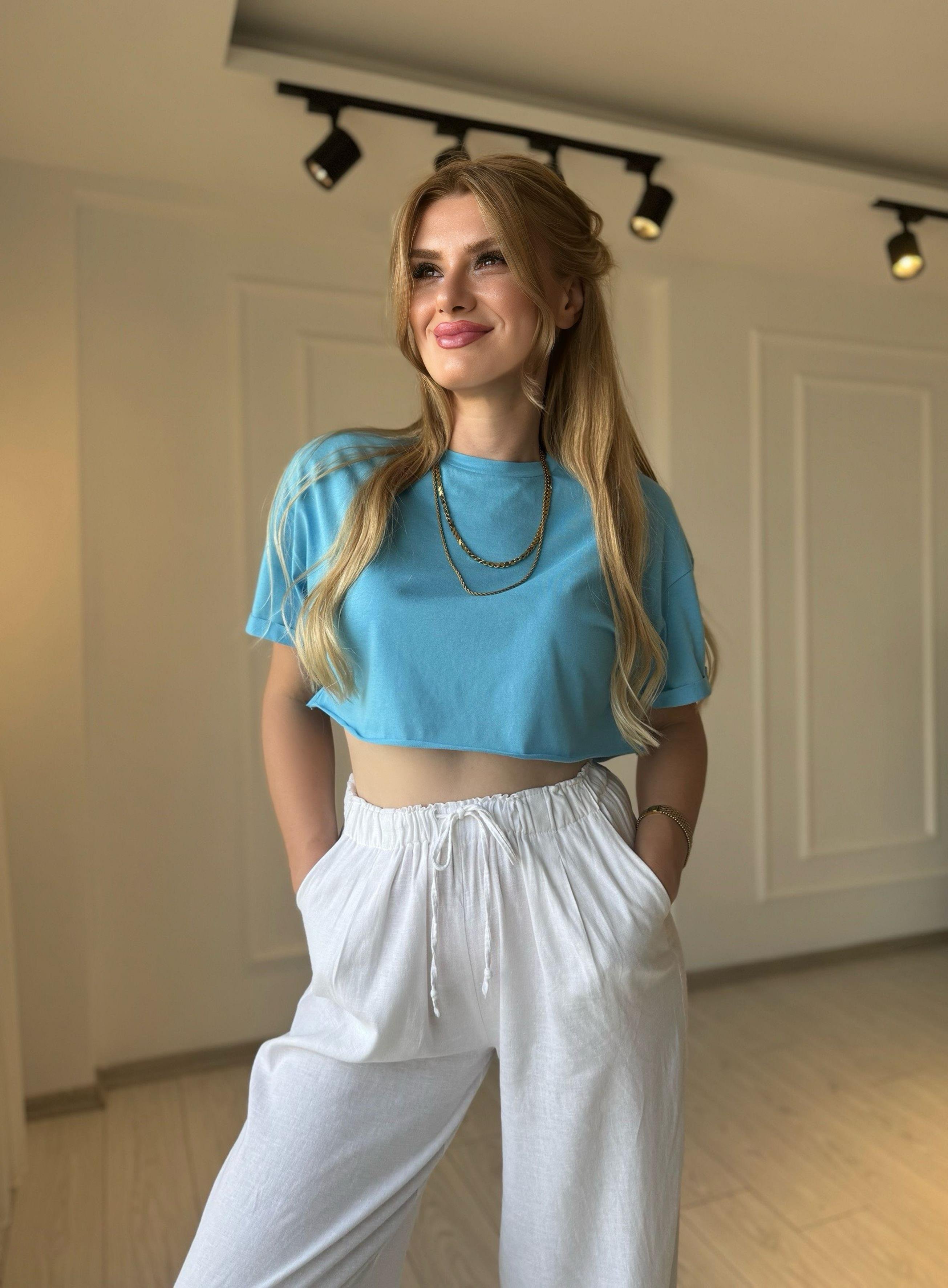 TshirtCrop Basic Tshirt - Mavi
